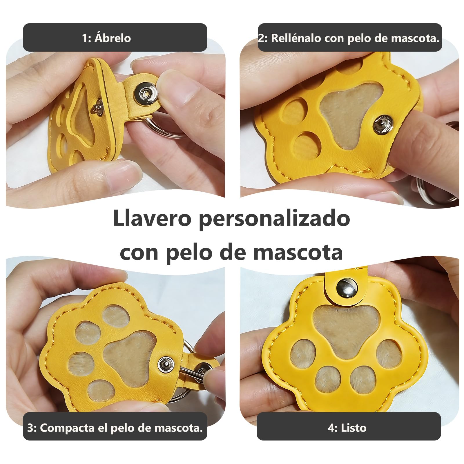 Regalo Conmemorativo Personalizado para Mascotas, Llavero con Foto y Nombre, Porta-Pelos, Piel Grabada para la Pérdida de Perro o Gato, Regalo para Amantes de los Animales
