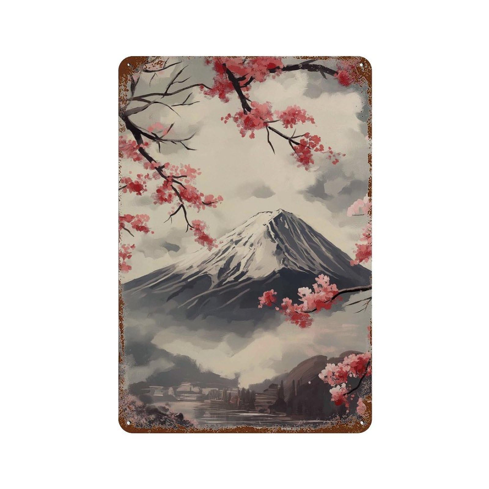 xiaoxiaoshen Mount Fuji Cherry Blossom Japanese Landscape Sakura Mountain Nature Wall Decor Art Metal Tin Poster Modern Home Decor Art Home Bar Shop Decorations Vintage Sign 30x20cm