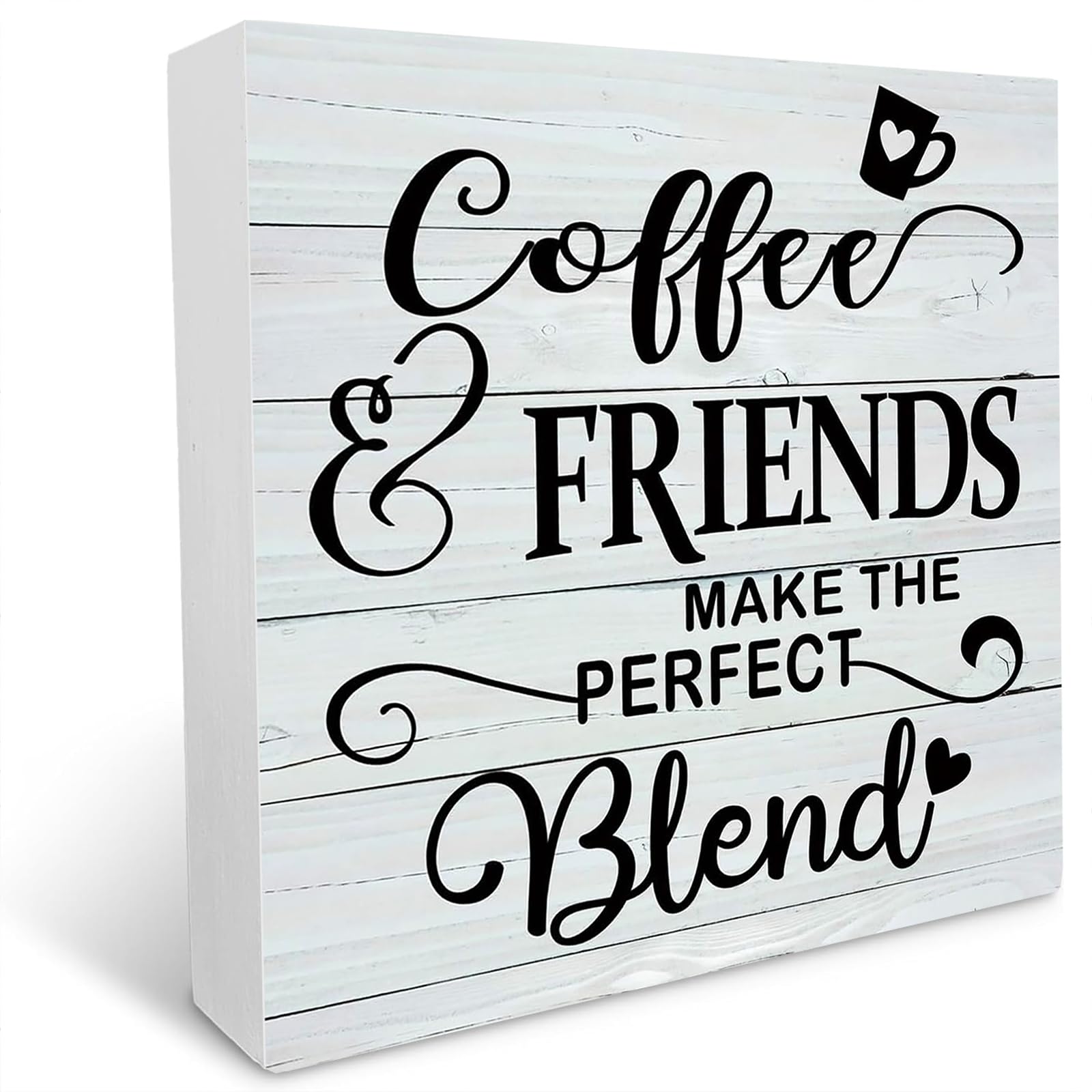 Inspirational Friend Coffee Wood Box Sign, Coffee & Friends Make the Perfect Blend, Wood Plaque Table Art Sign, Friend Coffee Quotes Decor Sign, Decor Kitchen, Coffee Bar Decor 7 X 7 inch
