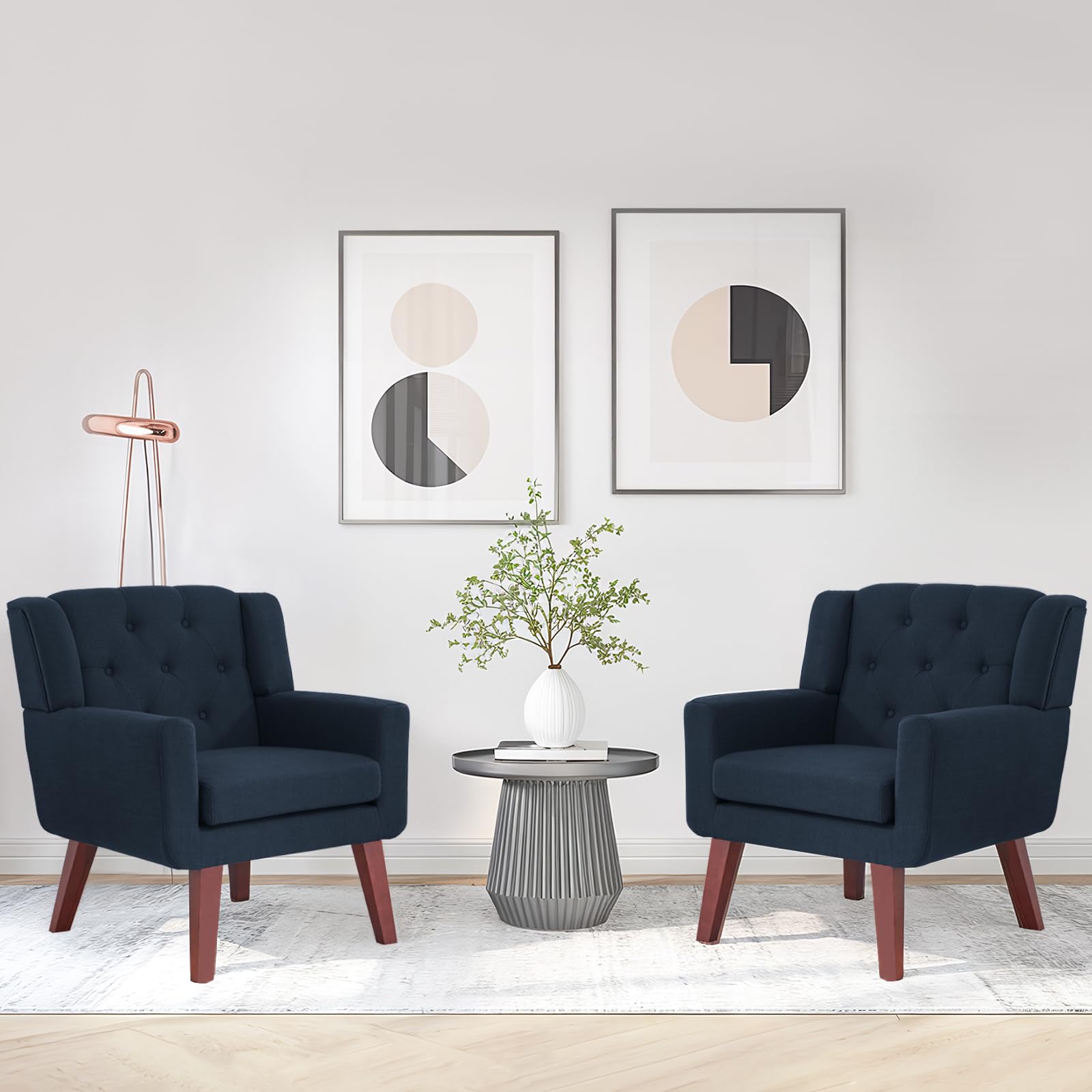 Accent Chairs Set of 2, Button-Tufted Upholstered Living Room Chairs Set of 2, Comfy Reading Chair Mid Century Modern Chairs with Linen Fabric Lounge
