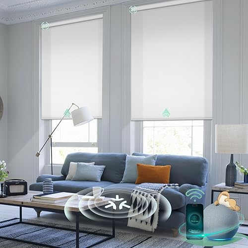 Miniatura 1 de Yoolax Persianas enrollables motorizadas para ventana con control remoto, pantalla enrollable automática de medio sombreado compatible con Alexa,