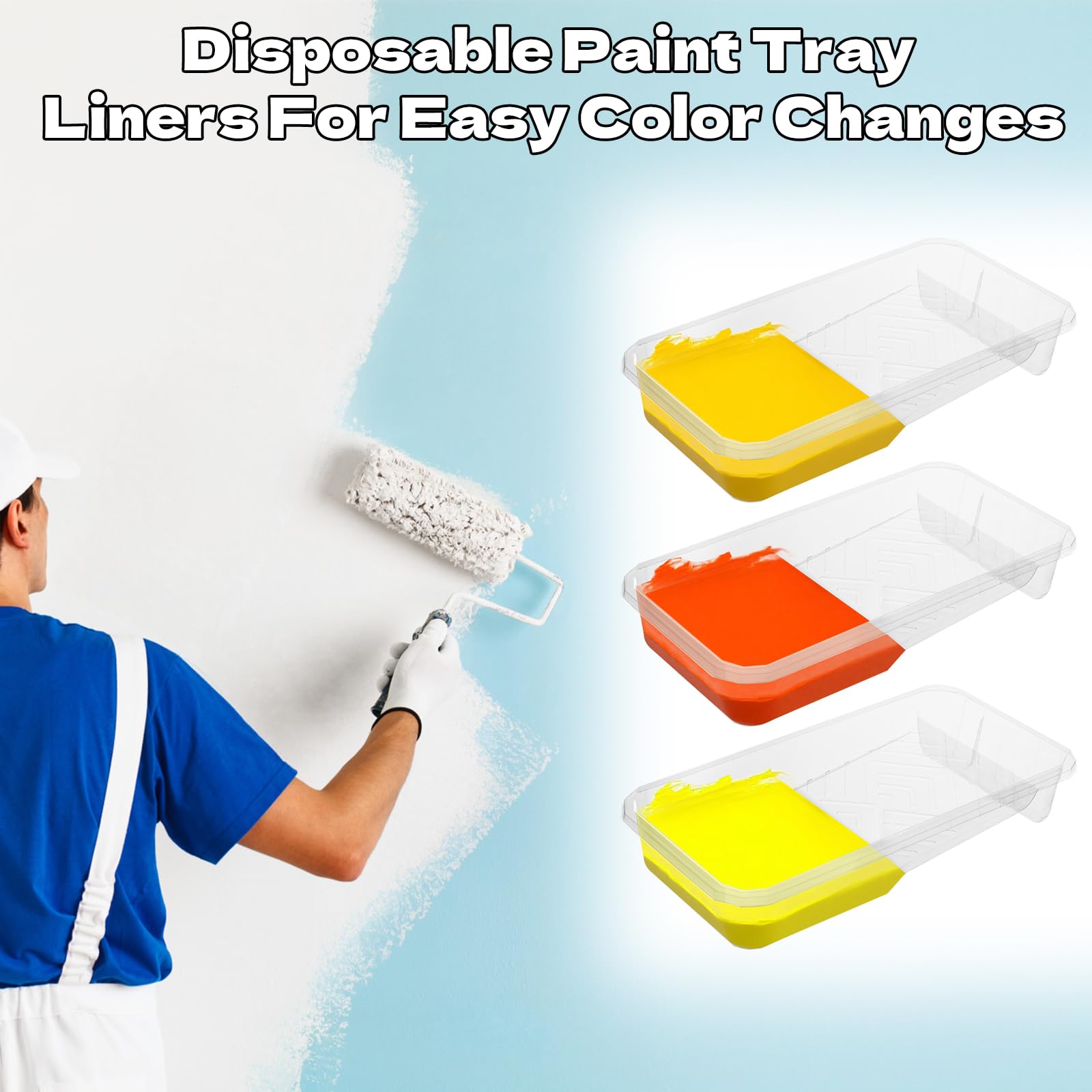 Plateau de peinture YEXEXINM en plastique transparent rectangulaire de 10,2 cm avec 20 doublures de couleur, jetable, pour peinture, arts et loisirs créatifs