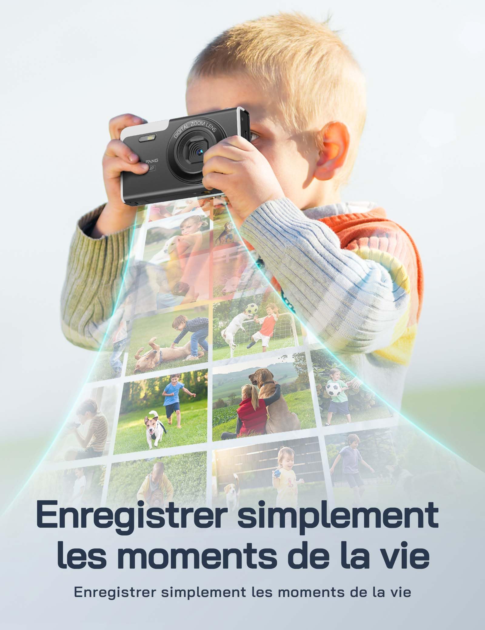 WOLFANG Appareil Photo numérique, caméra 4K pour Enfants, compacte 56 MP, vidéo Zoom numérique 16X, Point de Mise au Point Automatique et Appareil Photo numérique, Cadeau