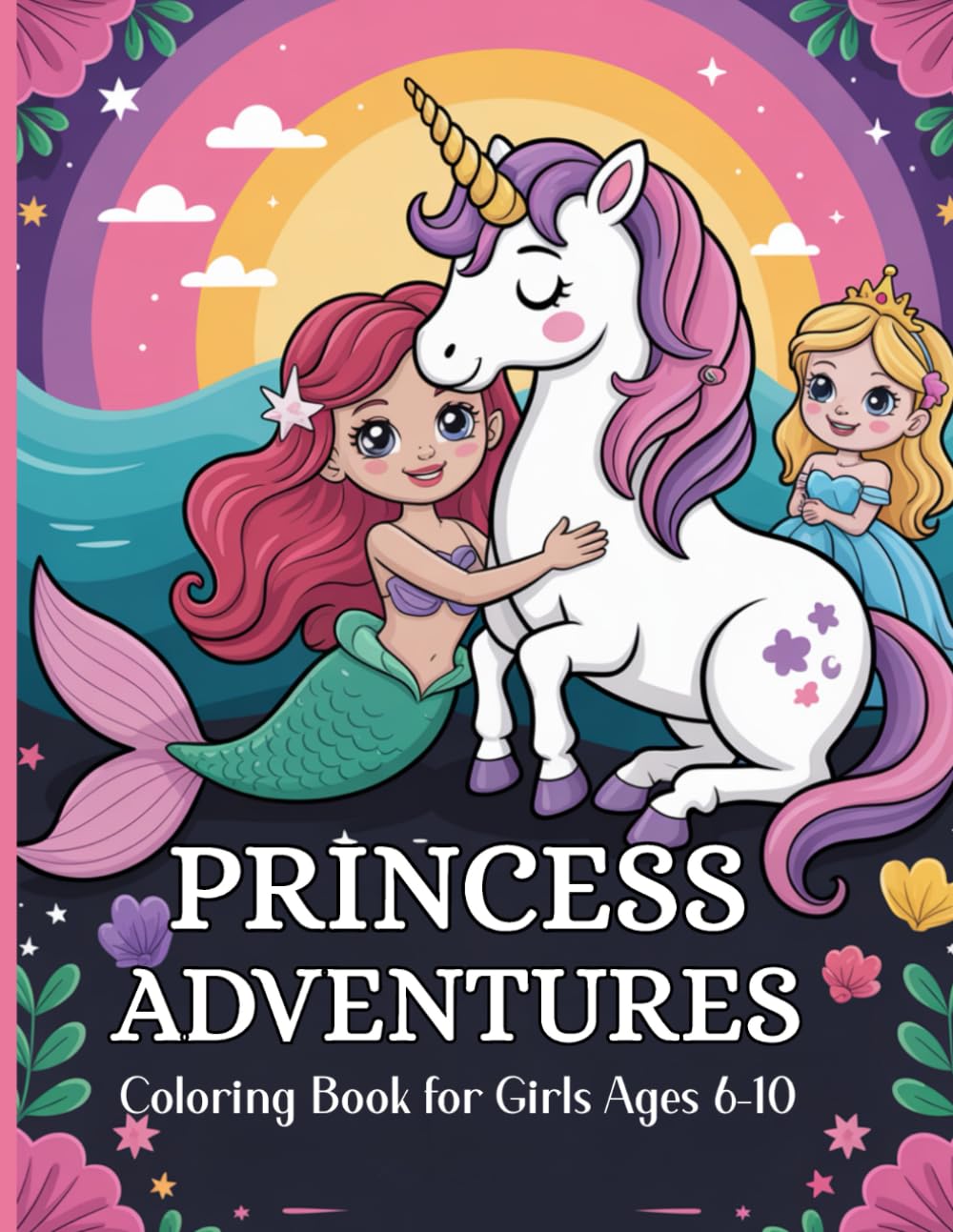 Princess Adventures: Princesses, Unicorns, Mermaids, Fairies&Ballerinas/ Coloring Book for Girls Ages 6-10