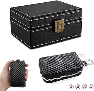 Faraday Box for Car Keys, Anti Theft Car Key Box RFID Box for Car Keys Car Key Signal Blocking Box Key Fob Protecter Signal Shielding Pouch RFID Key Fob Pouch for Car Keys(1 Box +1 Bag)