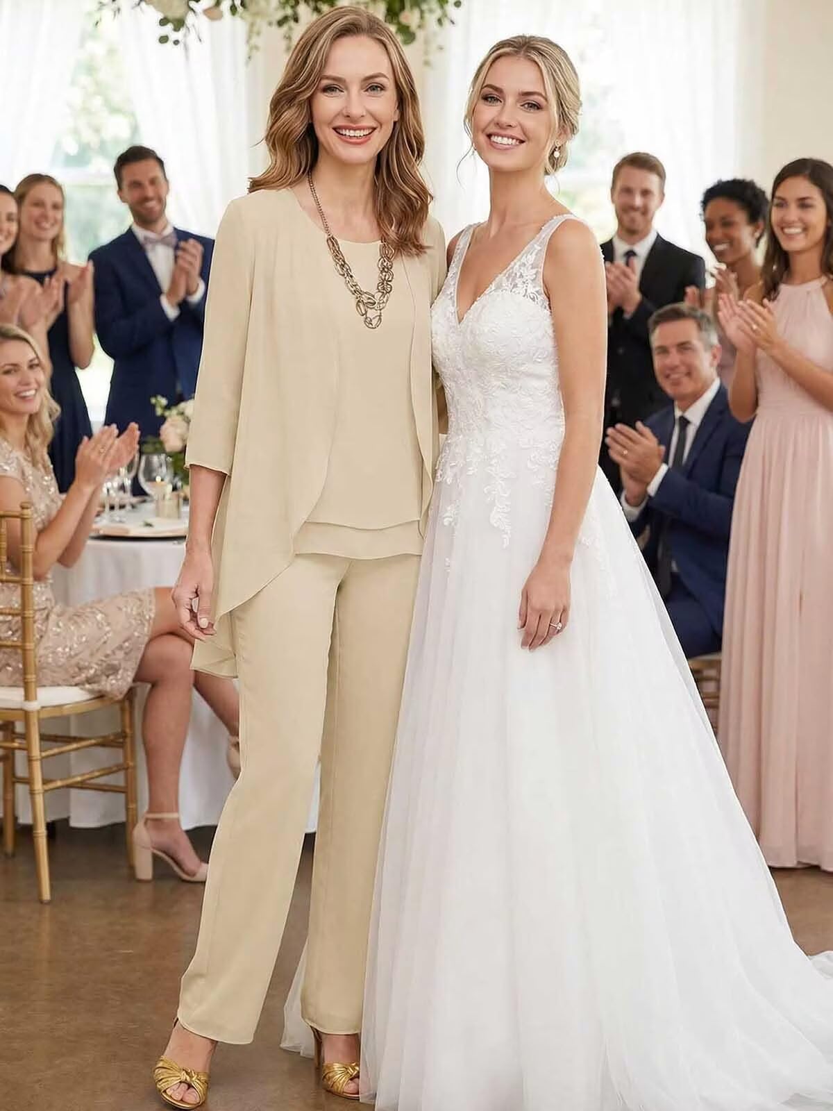 JAEDEN Chiffon Brautmutter Anzug 3-Teilig Hochzeitsgast Hosen Set Formell Mutter der Braut Hosenanzug