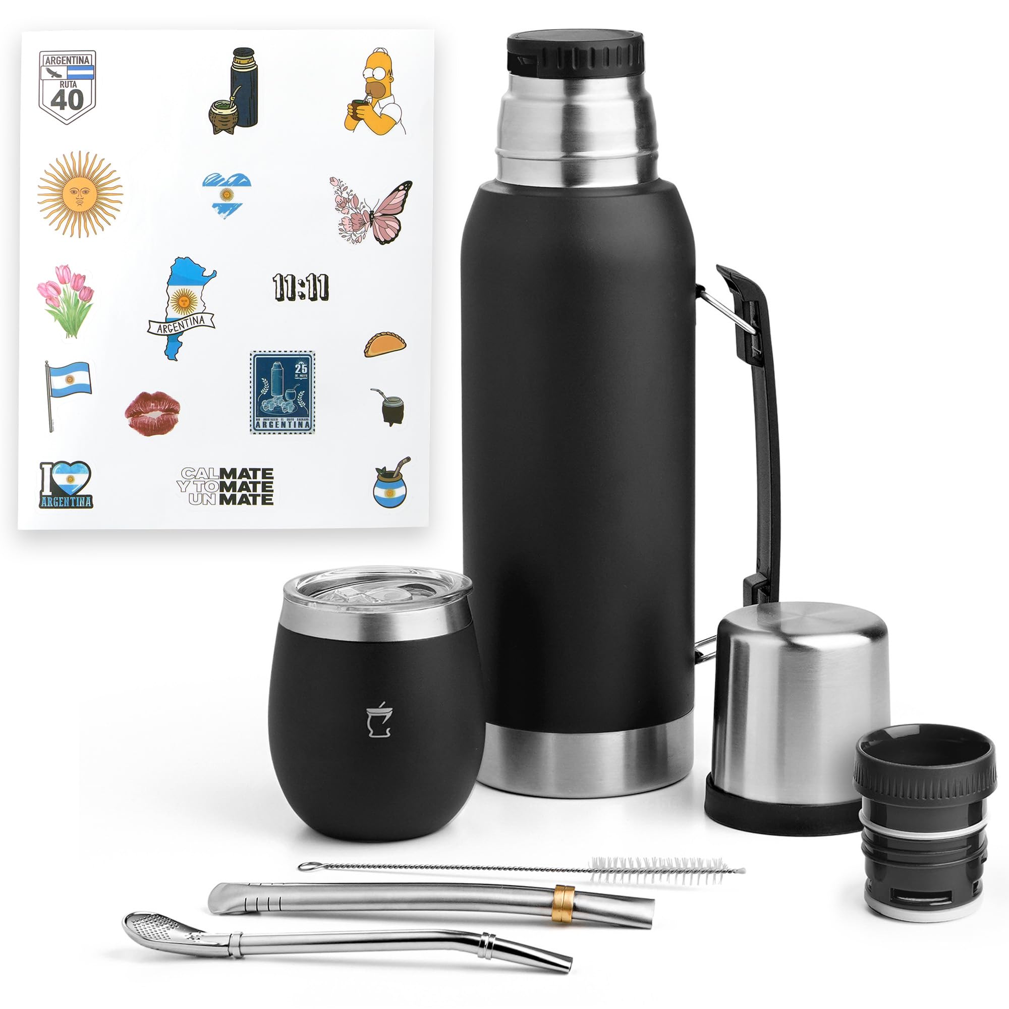 Mate Kit argentino - argentino opaco - set opaco - Yerba Mate - Lampadina opaca - Prodotti Argentina - Nero