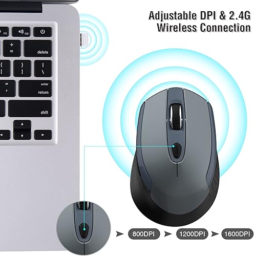 Miniatura 9 de RaceGT Mouse inalámbrico para computadora mouse inalámbrico silencioso de 24 G para laptop mouse con 6 botones y 3 DPI ajustables para laptop RGB,
