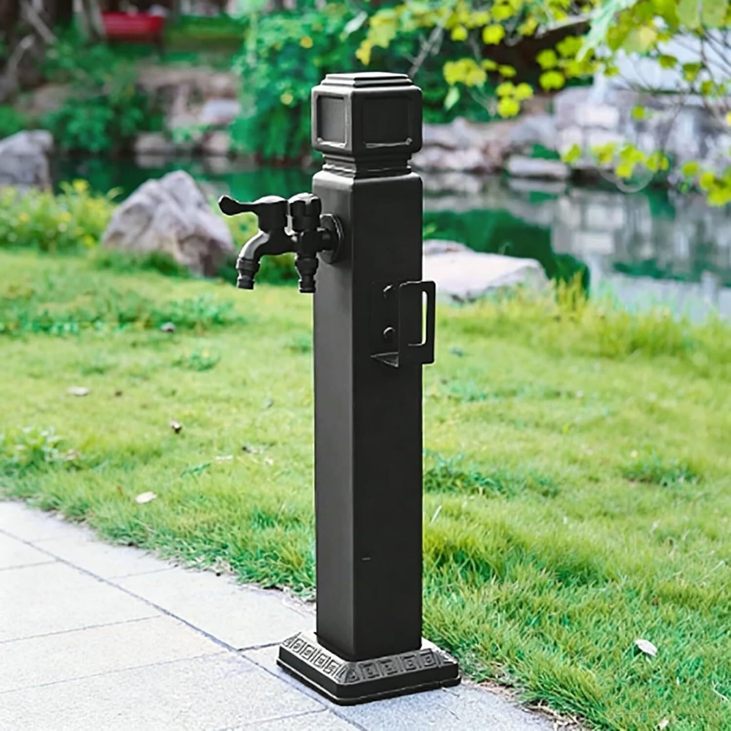 Hgouhk Schwarz Water Tap Fountain Hydrant Vertical Square Garden Water Column，Outdoor Antifreeze Tap With Brass Fauce，Weatherproof Yard Hydrant