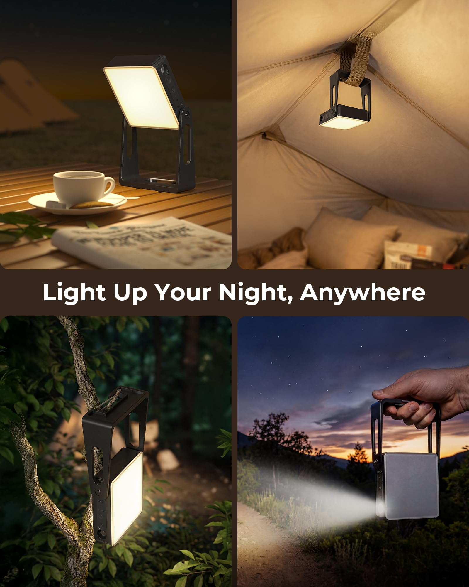 Confezione da 2 lanterne da campeggio portatili a LED, 4000 mAh, ricaricabili, dimmerabili, con clip e supporto, torcia 2 in 1 e luci di emergenza per interruzioni di corrente domestica, sopravvivenza