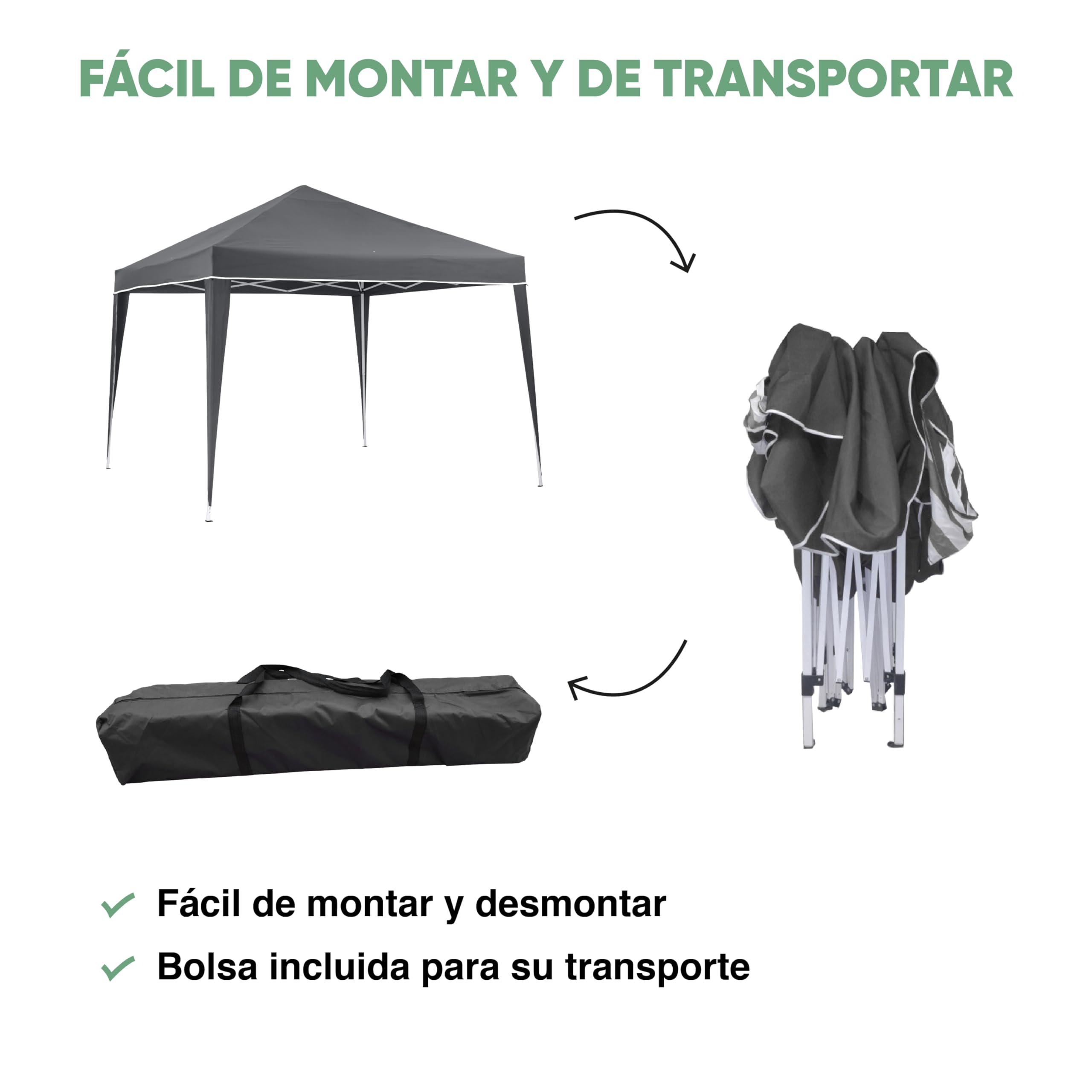 KG KITGARDEN - Carpa Plegable 3x3m para Jardín, Incluye Piquetas y Bolsa de Transporte, Gris