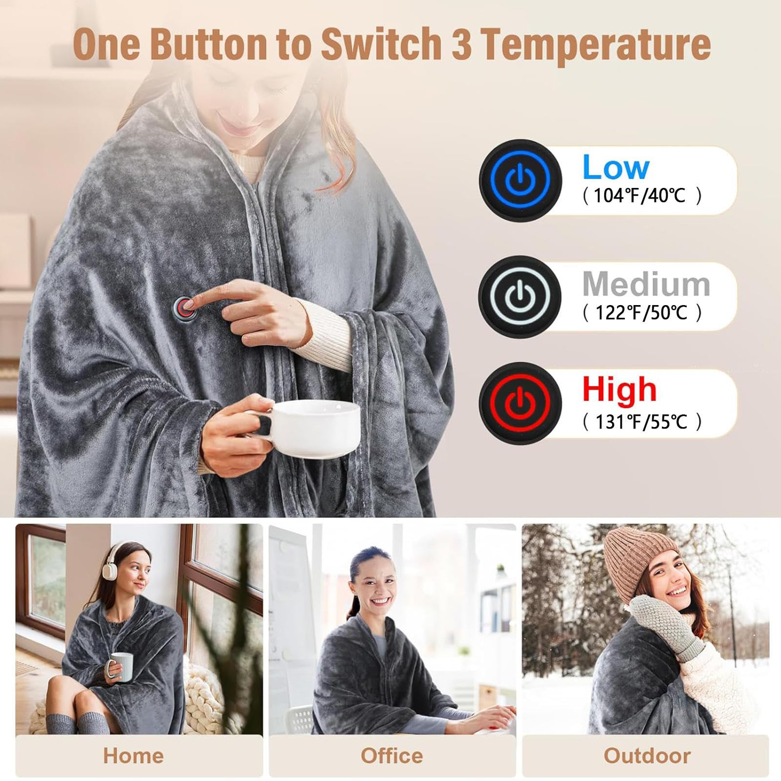 Manta Termica USB 150x80cm,con 3 Temperaturstufen et Calor Rápido, Esterilla Electrica Lavable, La Manta Electrica pour Oficin Cama Exterior Familia