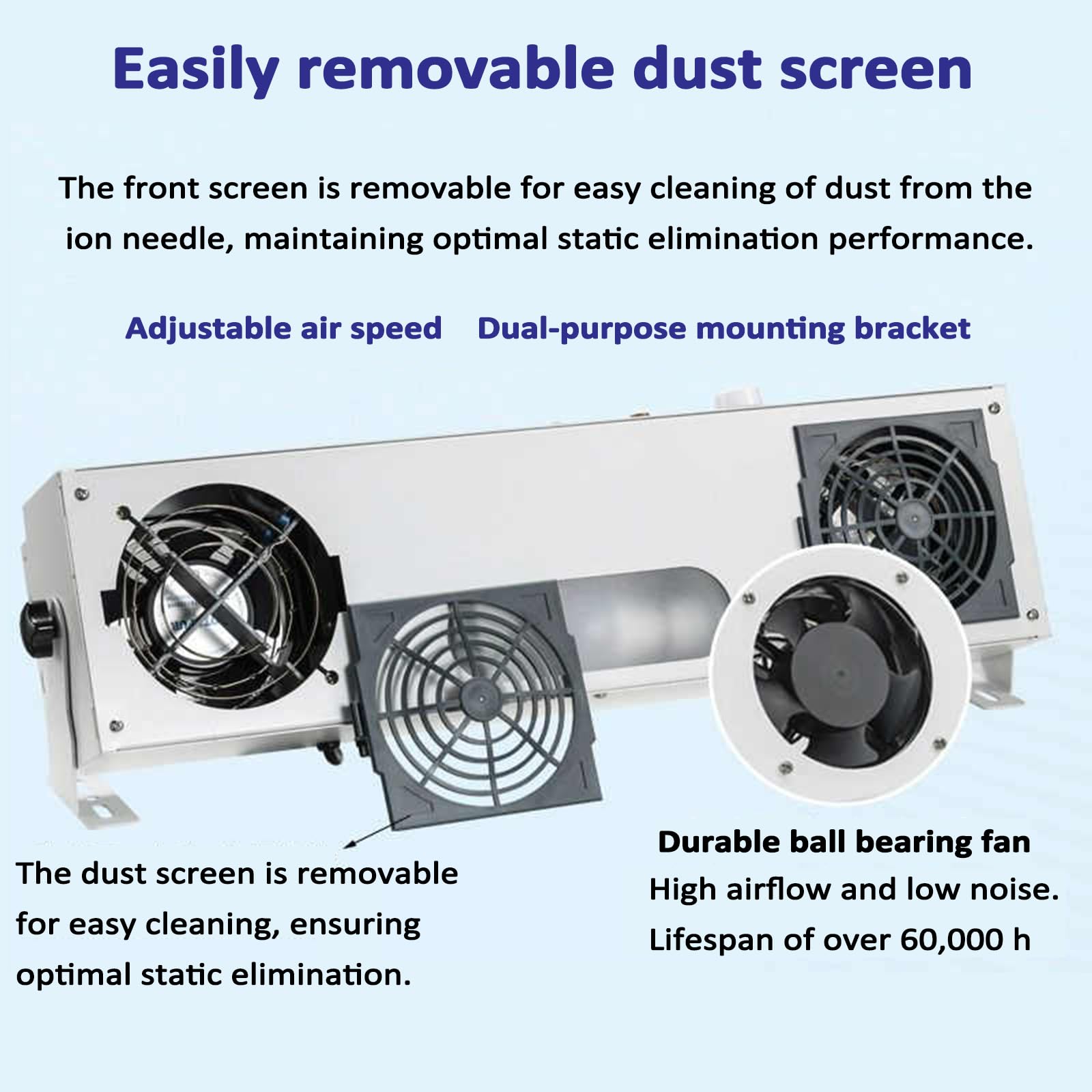 Ventilador ionizador antiestático, soplador de Aire ionizador de 2/3 Cabezales, eliminador de Ventilador de Escritorio ionizador, Cobertura de 400 * 700 * 1200 mm (3)
