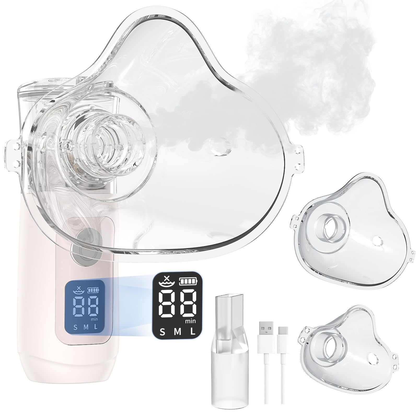 Inhalationsgerät Tragbar Set Ultra Leise Inhalator,Inhaliergeräte für Erwachsene & Kinder,Einstellbarer Vernebler Inhaliergerät für Zuhause und Reisen mit Selbstreinigungsfunktion-Pink