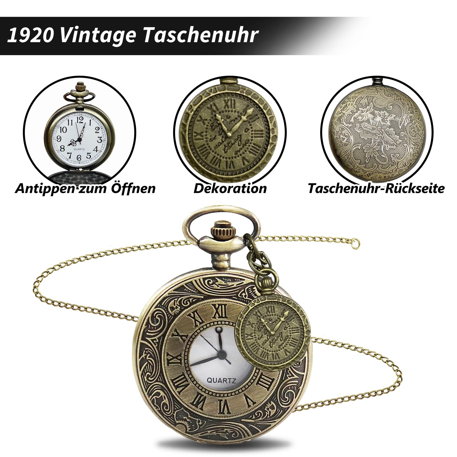 Grantop 1920s Jahre Herren Accessoires, 20er Gangster Kostüm, Herren Accessoires Mafia Gatsby Kostüm Set, Weste Fedora Hut Schnurrbart für Mann Karneval Fasching Halloween Cosplay