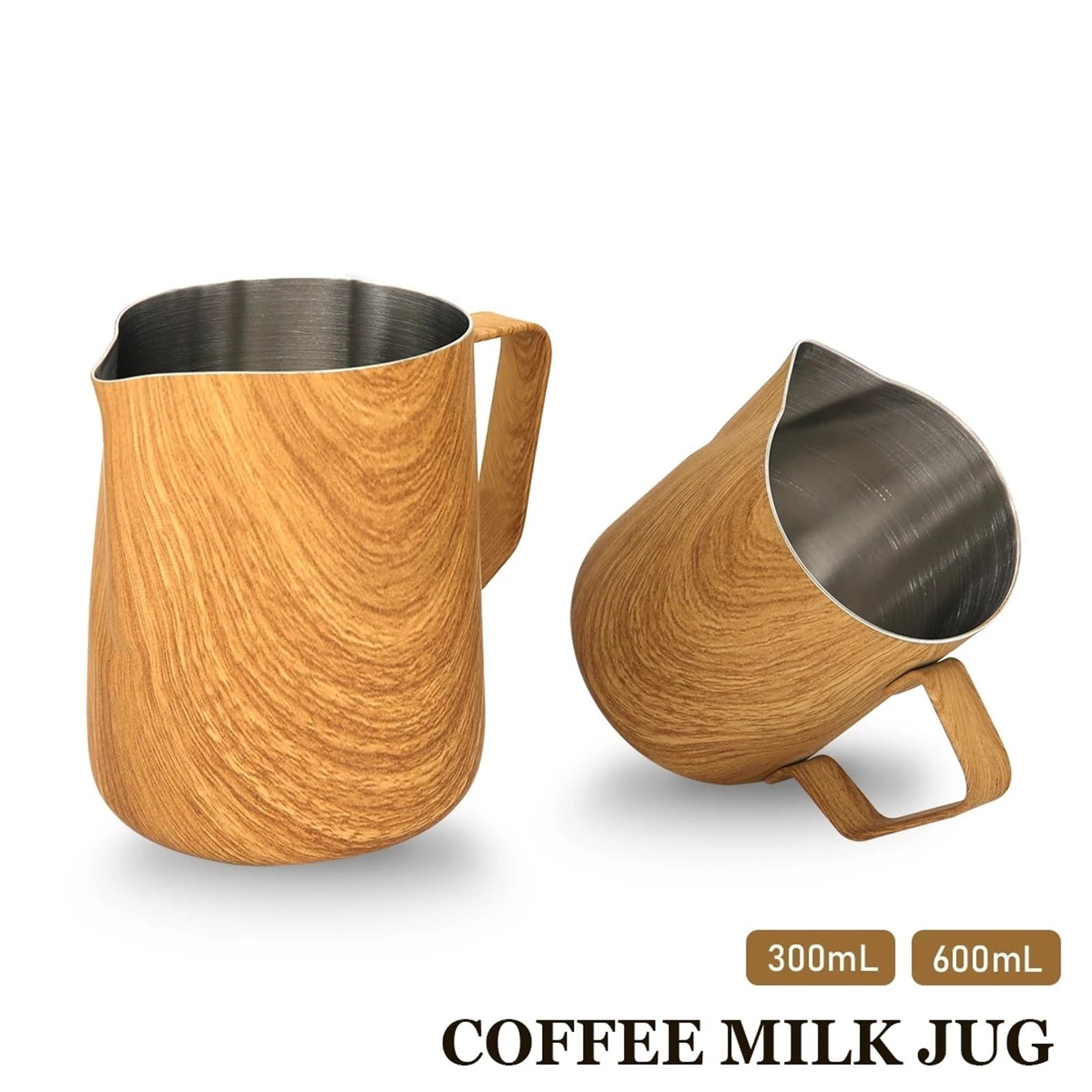 Jarra for espumar leche de acero inoxidable, 2 uds., flor for tirar de la jarra de leche y café, taza for café con leche Para café(300ml)