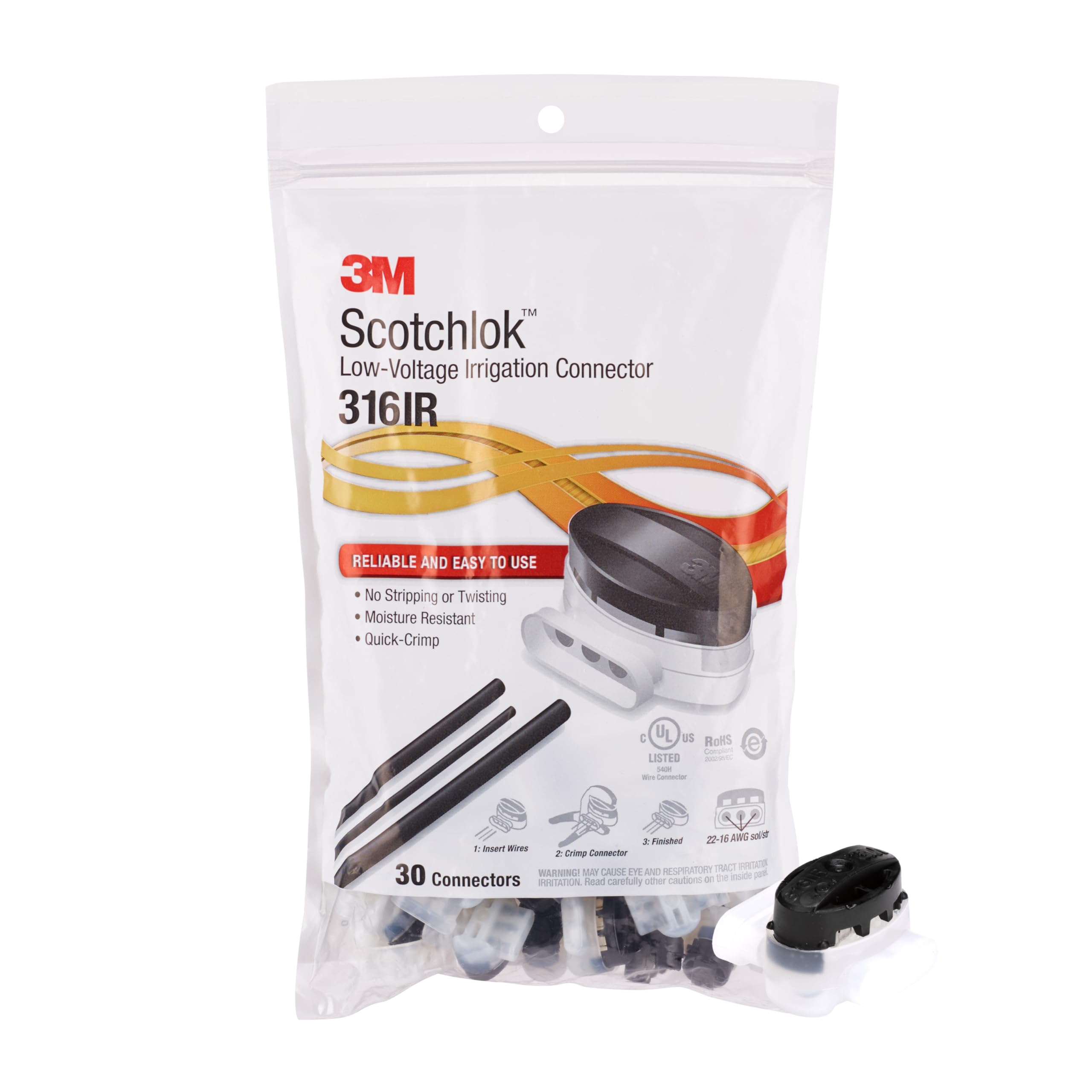 3 m (TM) Scotchlok (TM) électrique IDC 316ir, Pigtail, Self-stripping, Applications d'irrigation, Noir/blanc, 22–16 AWG