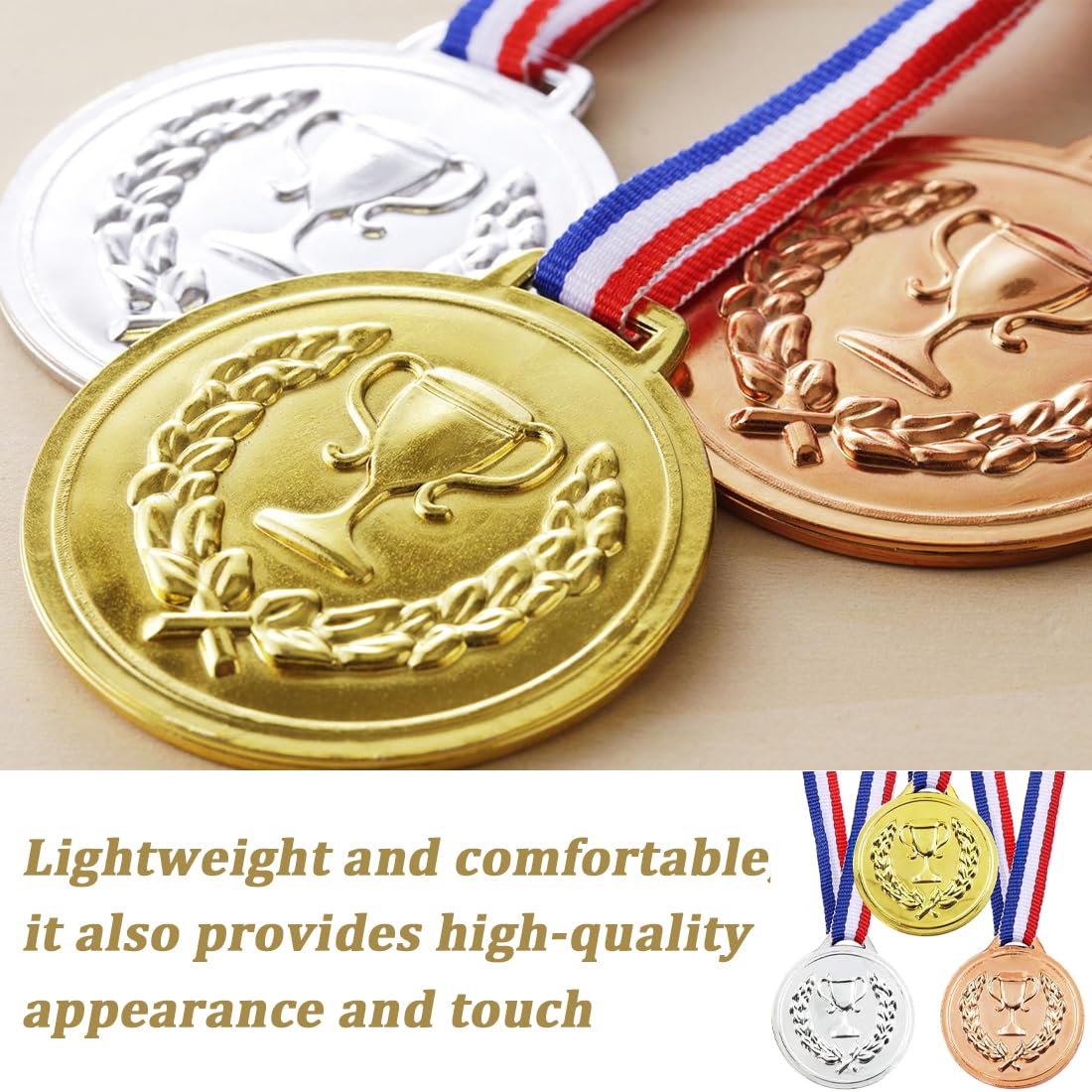 Medaglie Premiazioni Metallo, 9 Pezzi, Medaglia Oro Argento Bronzo con Nastro Collo Vincitore, 1. 2. 3. Medaglie in stile olimpico, per Giochi per Feste di Giorno di Sport Scolastico