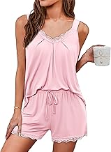 Uniexcosm Pyjama D'Été Sexy pour Femme Pyjama Court Femme Pigiama Di Cotone Donna Cravate en V avec Dentelle