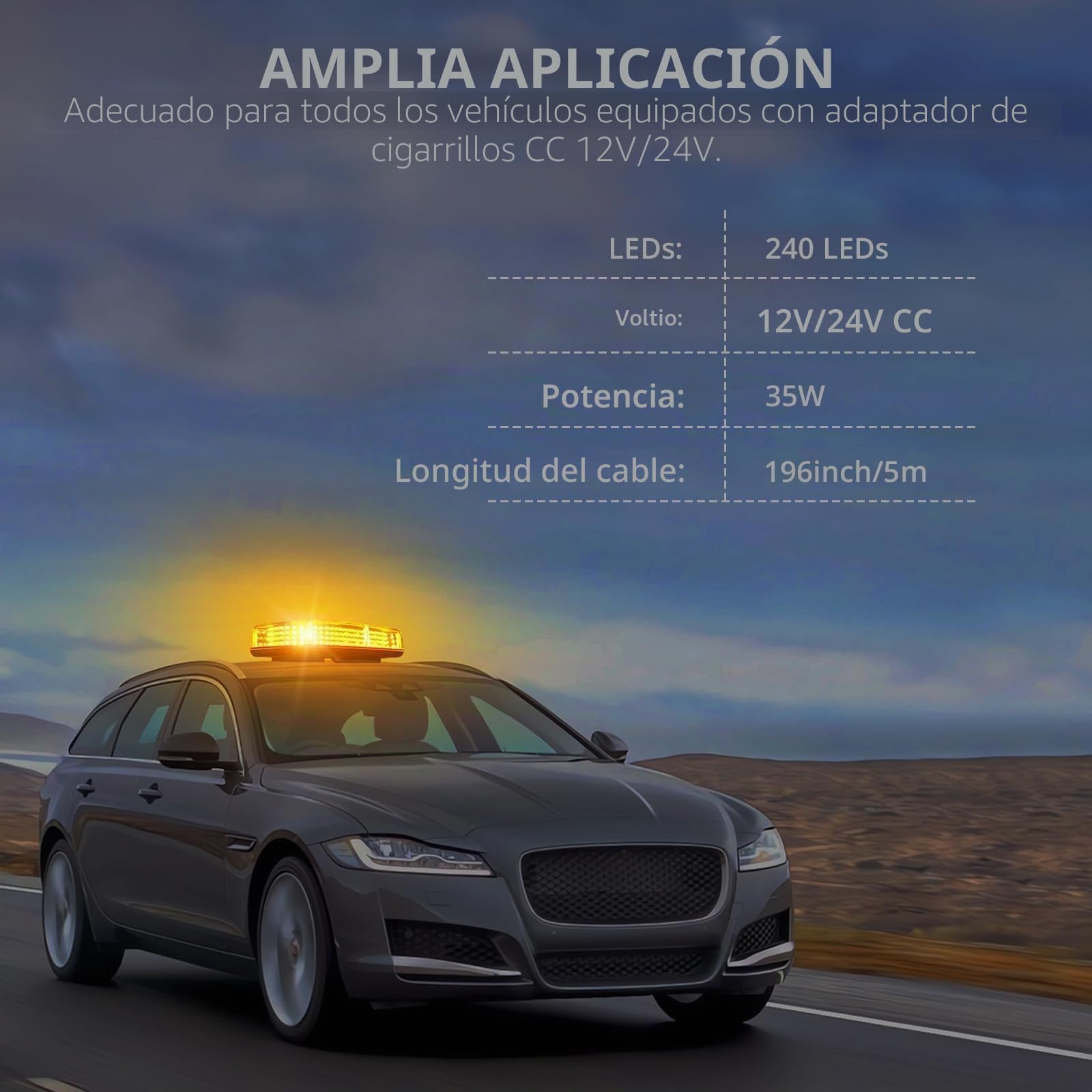 Justech 240LEDs Luz Estroboscópica Coche Magnética,12V/24 Luz de Advertencia Homologado E-Mark con 15 Modos de Flash,IP65 Impermeable para Coche,Remolque