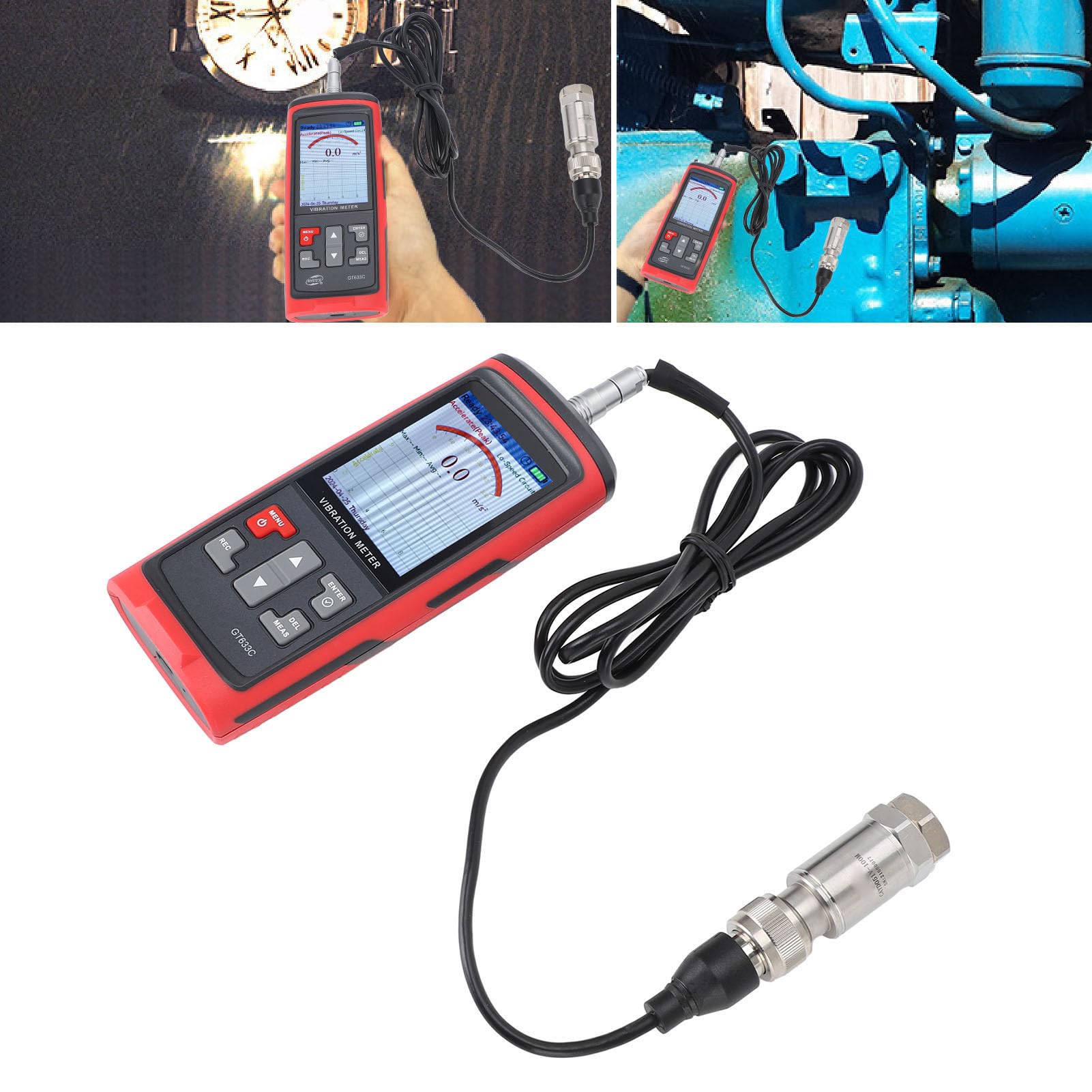 Vibrationsmesser, 5 Modi Mechanischer Schwingungsanalysator, Beschleunigungsgeschwindigkeitsverschiebungstester für HLK, Motoren, Motoren mit 8 MB Speicher, 397000 Datenpunkte,