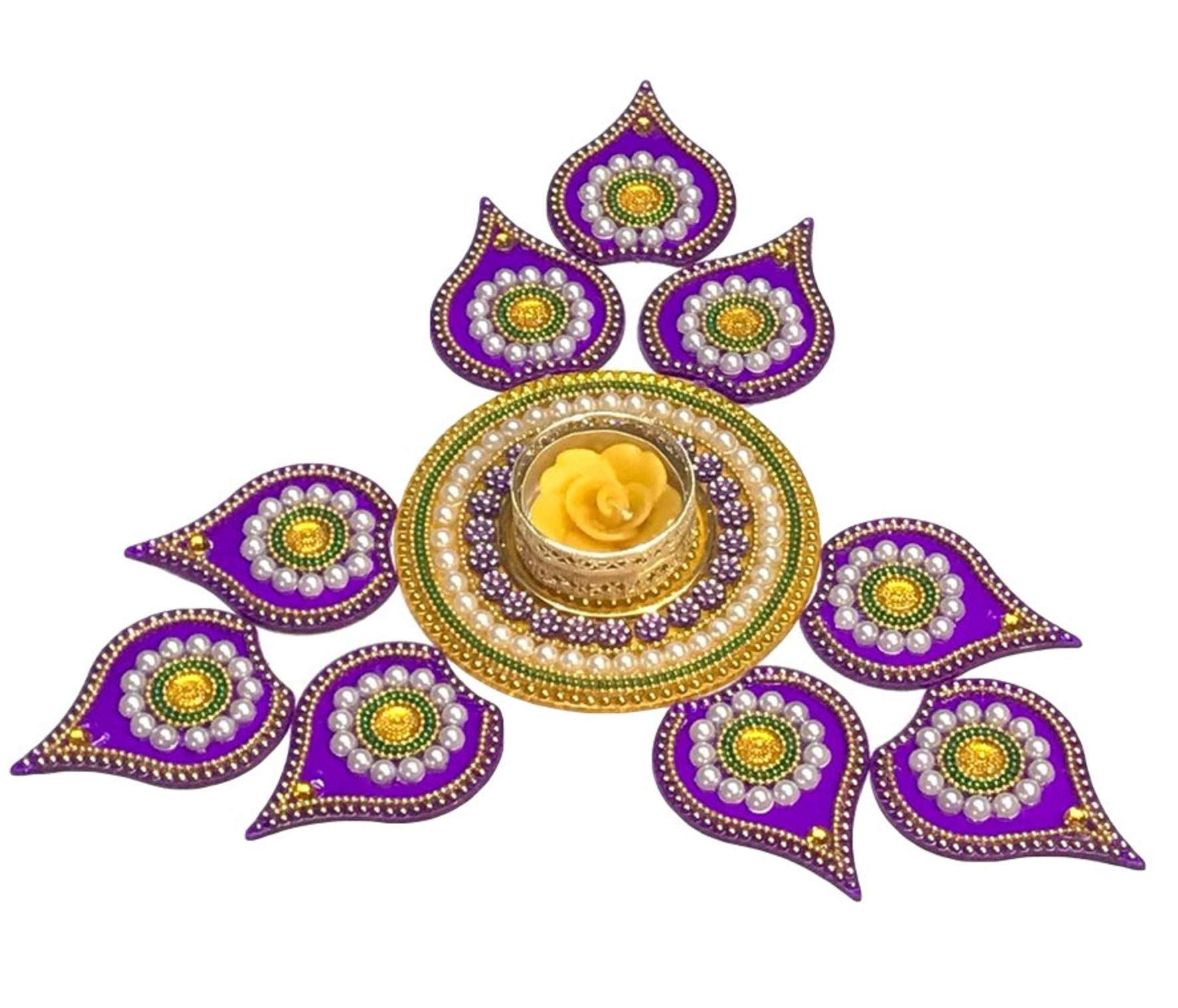 Acrylic Rangoli Set with T Light Holder - Diwali Decor -9