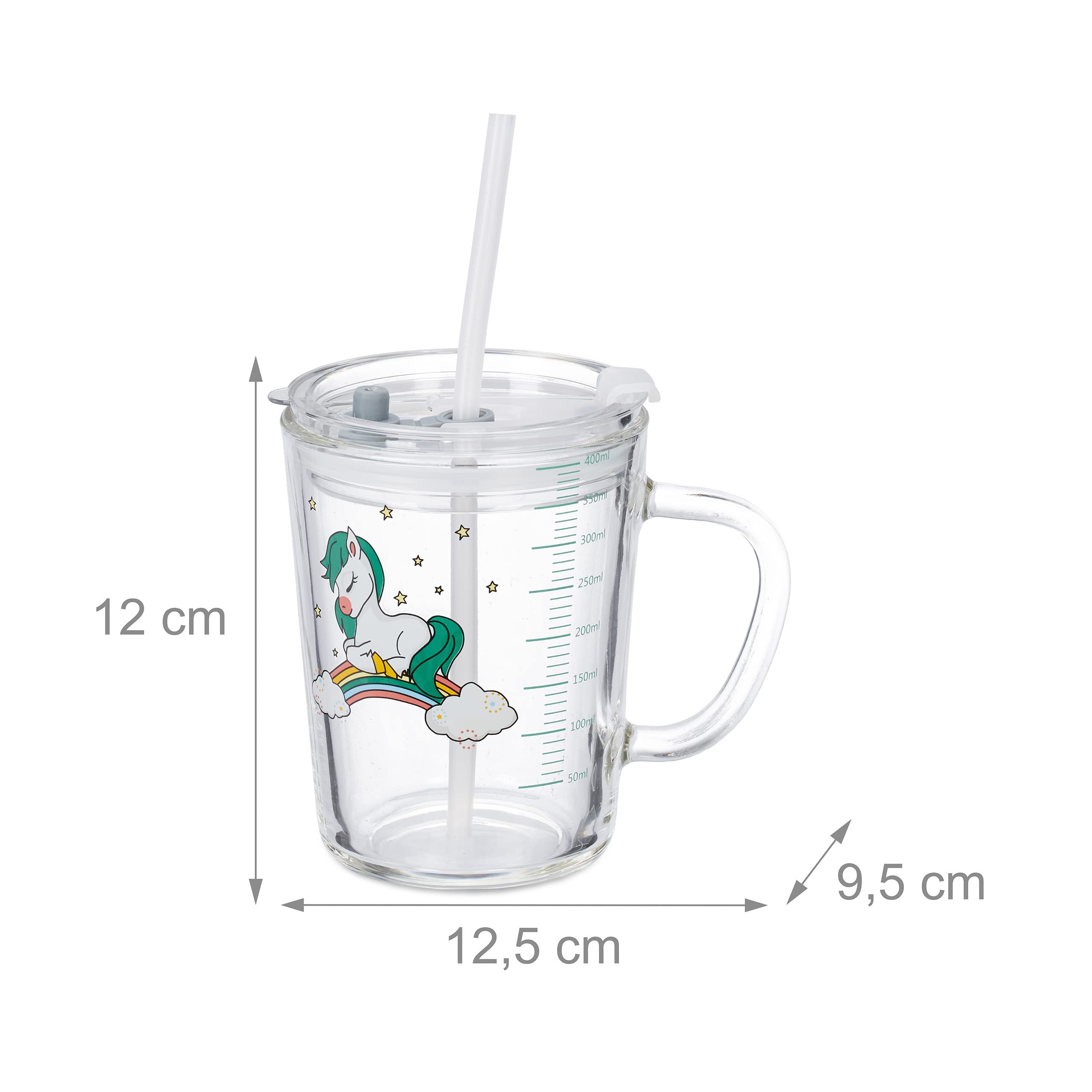 Set 2 Tazze Bambini Con Cannuccia - Bicchieri Antiperdita 400ml Design Dinosauro Trasparente