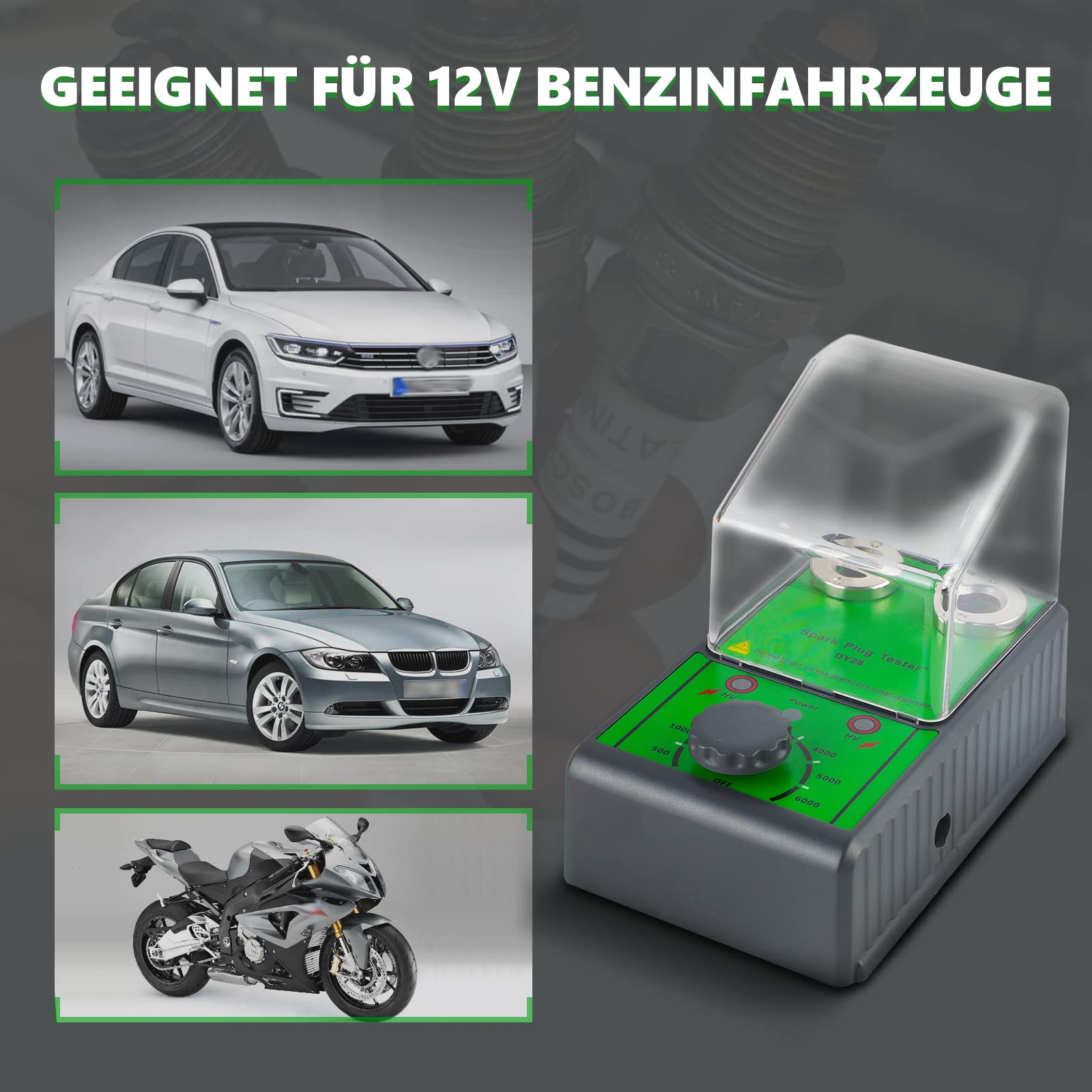 MRCARTOOL - Tester per candele, per auto, con presa a due fori regolabile, 220 V, con coperchio di protezione trasparente, analizzatore per veicoli da 12 V
