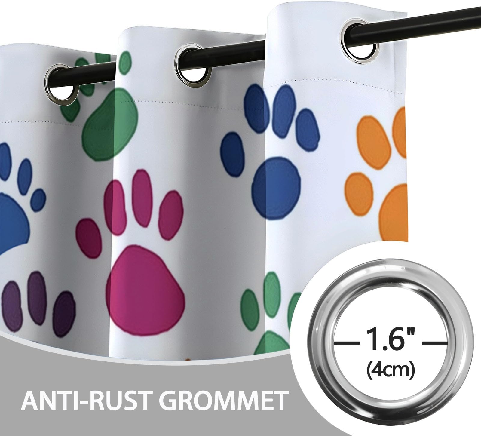Gardinen Blickdichter Bunte Hundepfote Drucke Bedruckte Vorhänge H215x B110 cm (2er Pack) Verdunkelung mit Ösen für Farbe