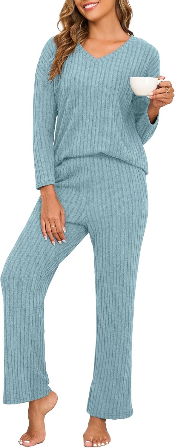 PrinStory Womens Pajama Sets Long Sleeve Lounge Set 2 Piece Pajamas Fall Winter Pjs for Woman Loungewear with Pockets - Image 2