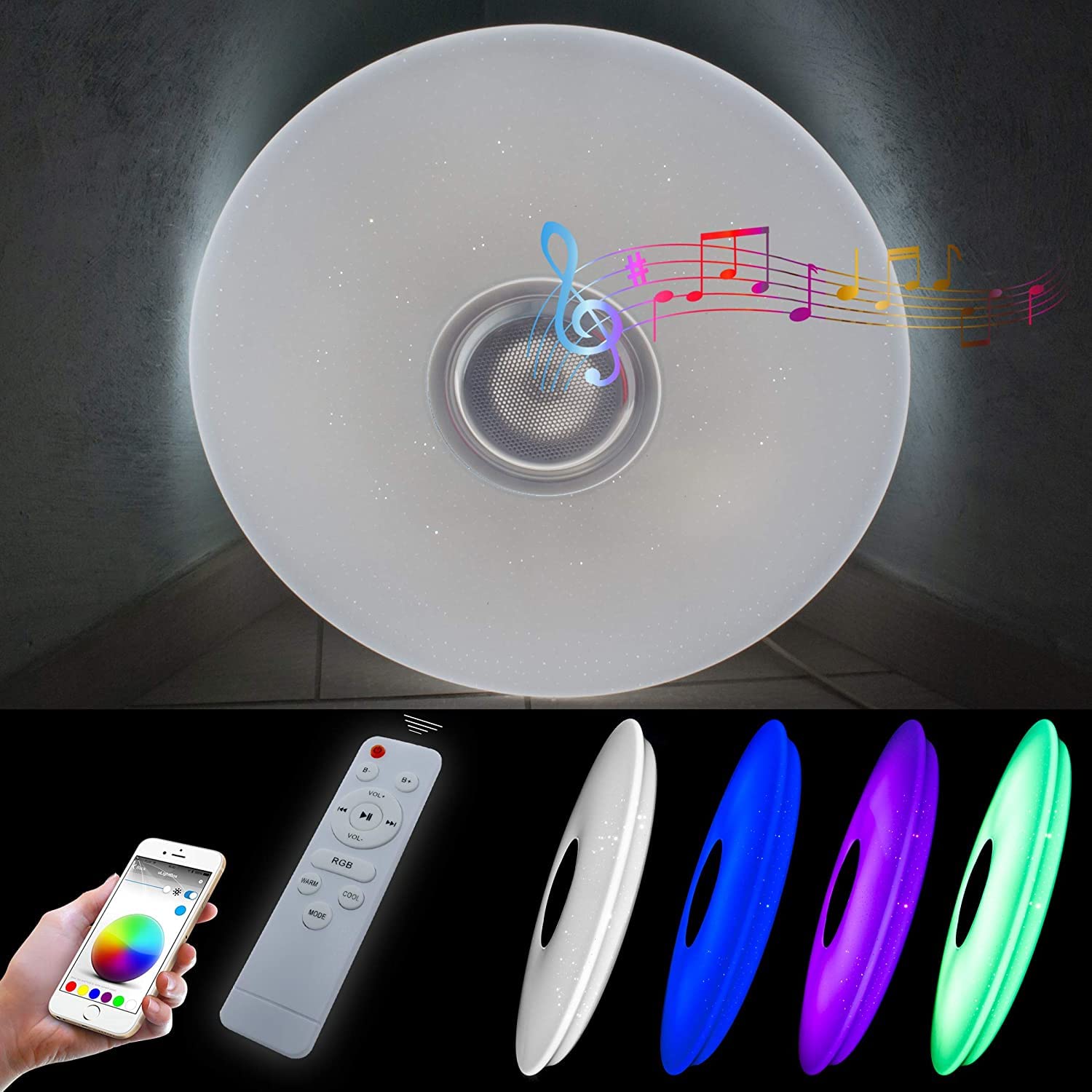 Dopa Plafoniera Da Soffitto a LED Con Cassa Bluetooth RGB 62W Lampadario Da Soffitto Musicale Multicolore Con Controllo da Telecomando e Smartphone