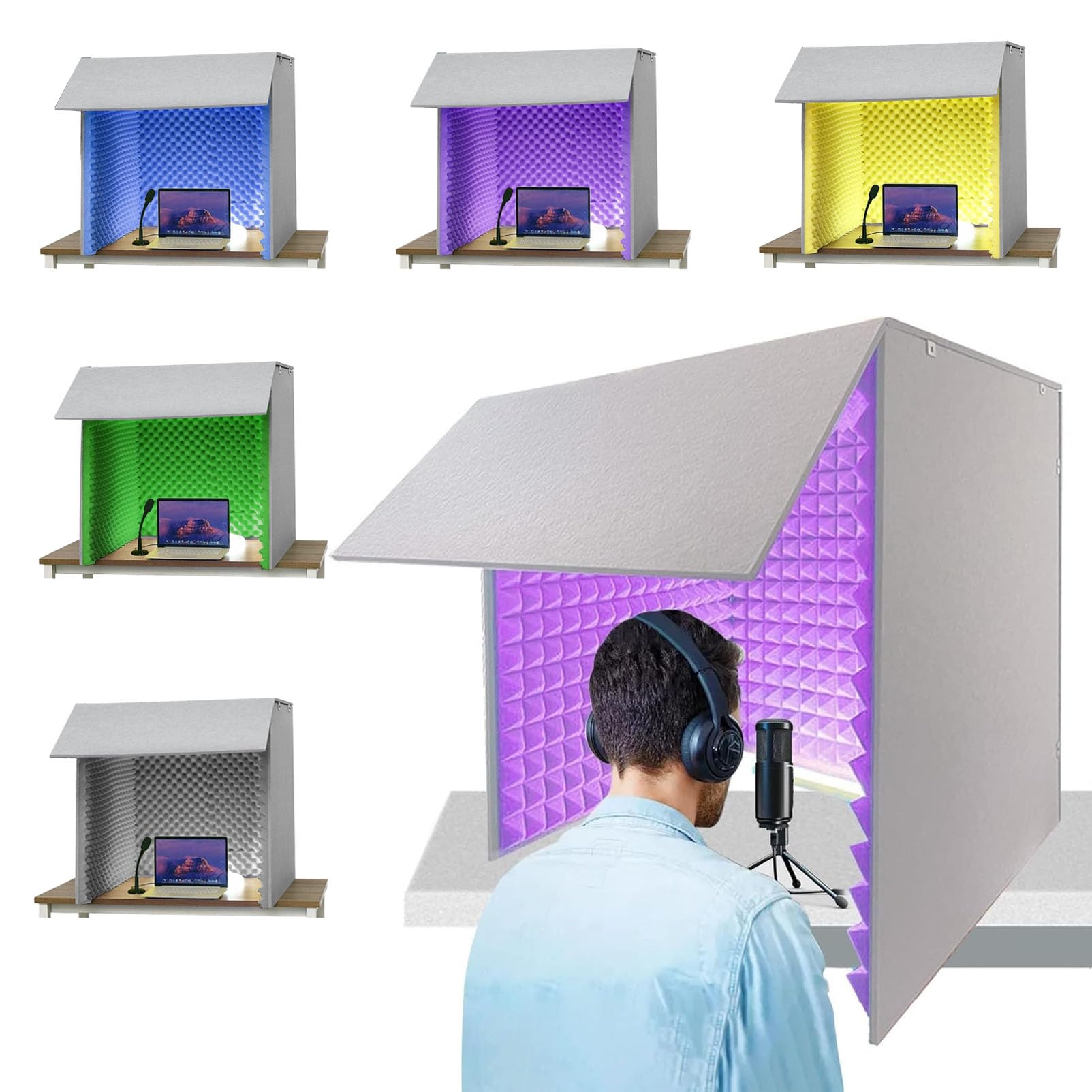 Cabina vocale insonorizzata, scudo assorbente pieghevole per microfono per registrazione in studio domestico, riduzione del rumore, design portatile