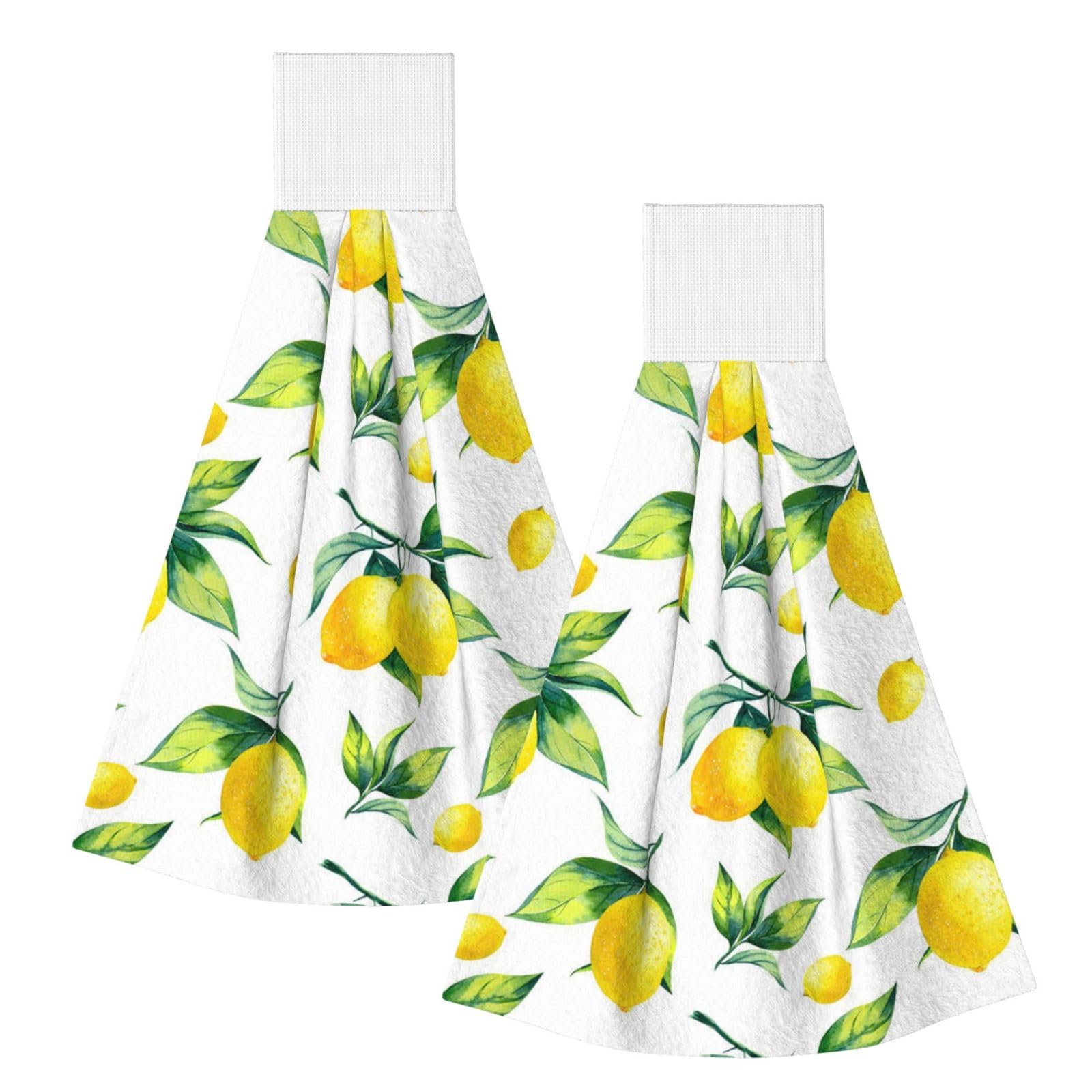 DOPKLNA Lemon, 2 Pcs Hanging Coral Fiber Hand Towels for Bathroom, Absorbent Kitchen Towels