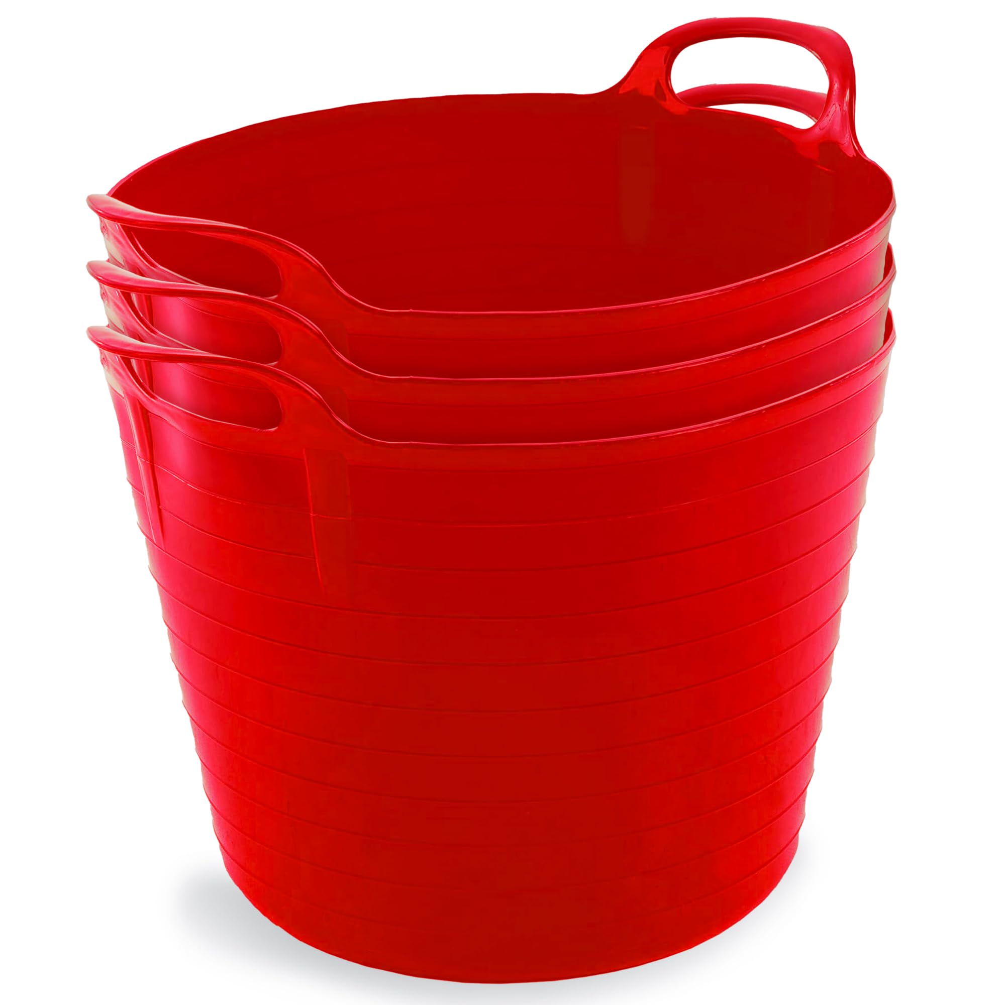 Neat. Plastics 42L Flexi Tubs 3 Packs - Versatile Large Garden Tubs with Handles, Handy Builders Buckets Heavy Duty, Ideal Bath Bucket & Flexi Bucket, Durable Flexible Buckets for Home & Garden (Red)