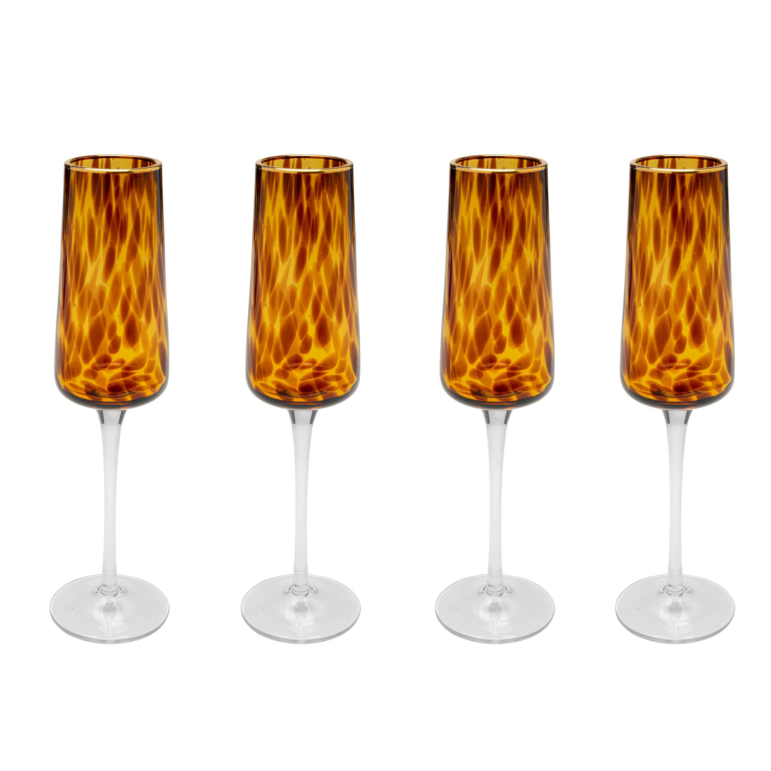Kare Design Sektglas Caramel, Gläser-Set, 4-teilig, Braun, 210ml, Glas mit Goldrand und geflecktem Muster, Eleganter Champagnerkelch, Modernes Glas für Sekt & Prosecco