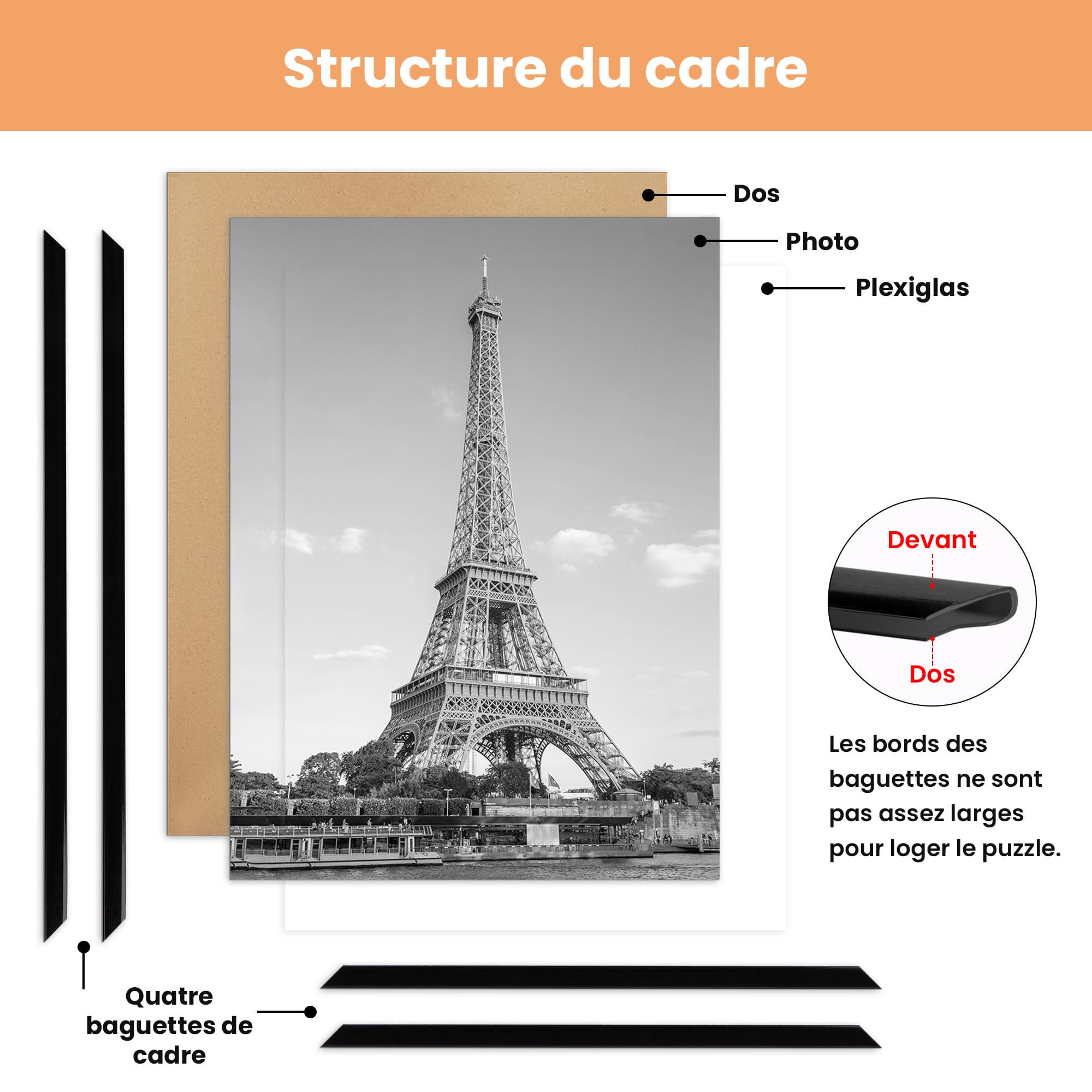 upsimples Lot de 3 Cadre 40 x 60 cm, Cadre Photo 40x60 Noir, pour Galerie de Photos, Bande D'insertion, Montage Mural Horizontal ou Vertical