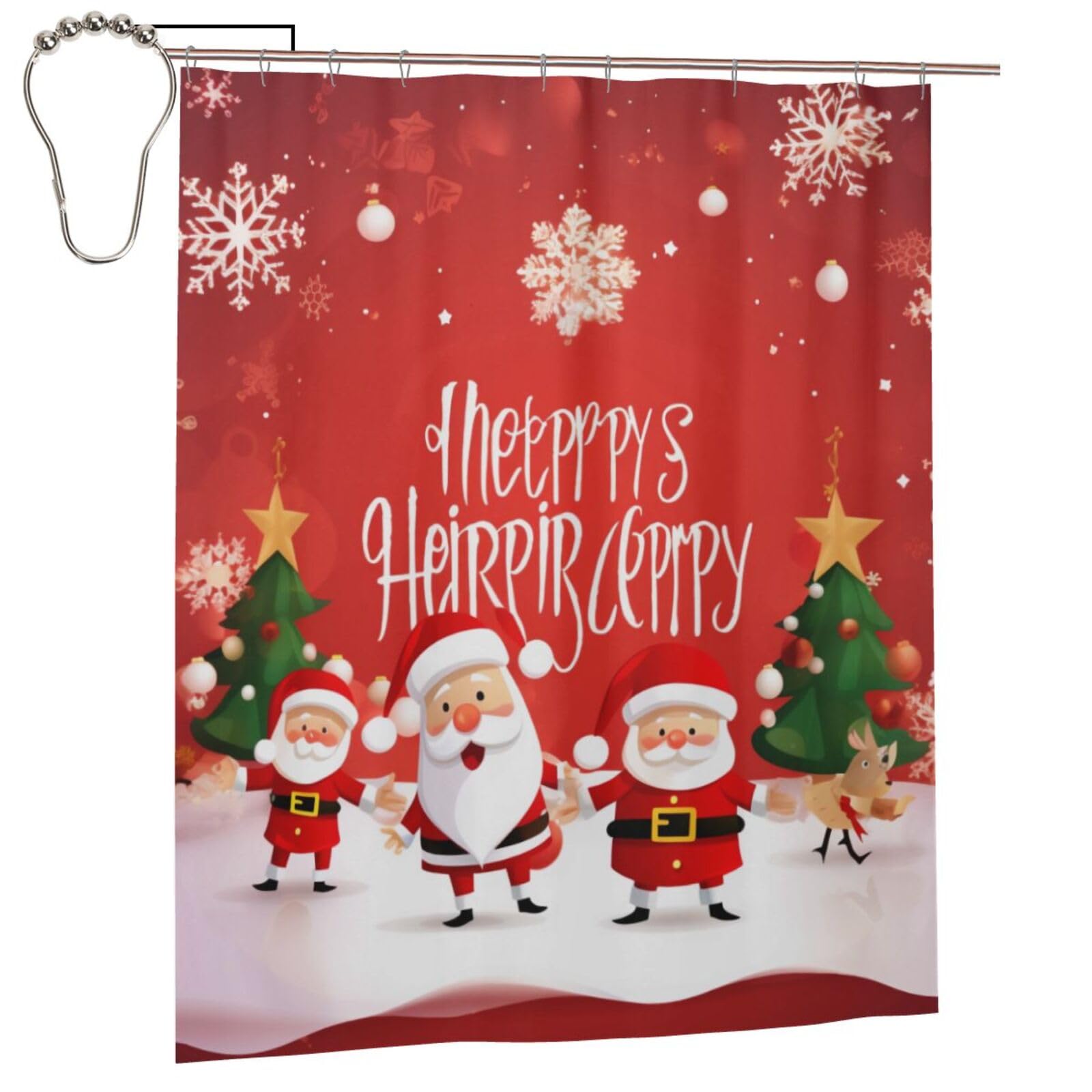 BWWHCCTI Merry Christmas art Printed Shower Curtain With 12 Iron Hooks Opaque Quick Drying Waterproof Shower Curtains Sets For Bathroom 152x183 Cm