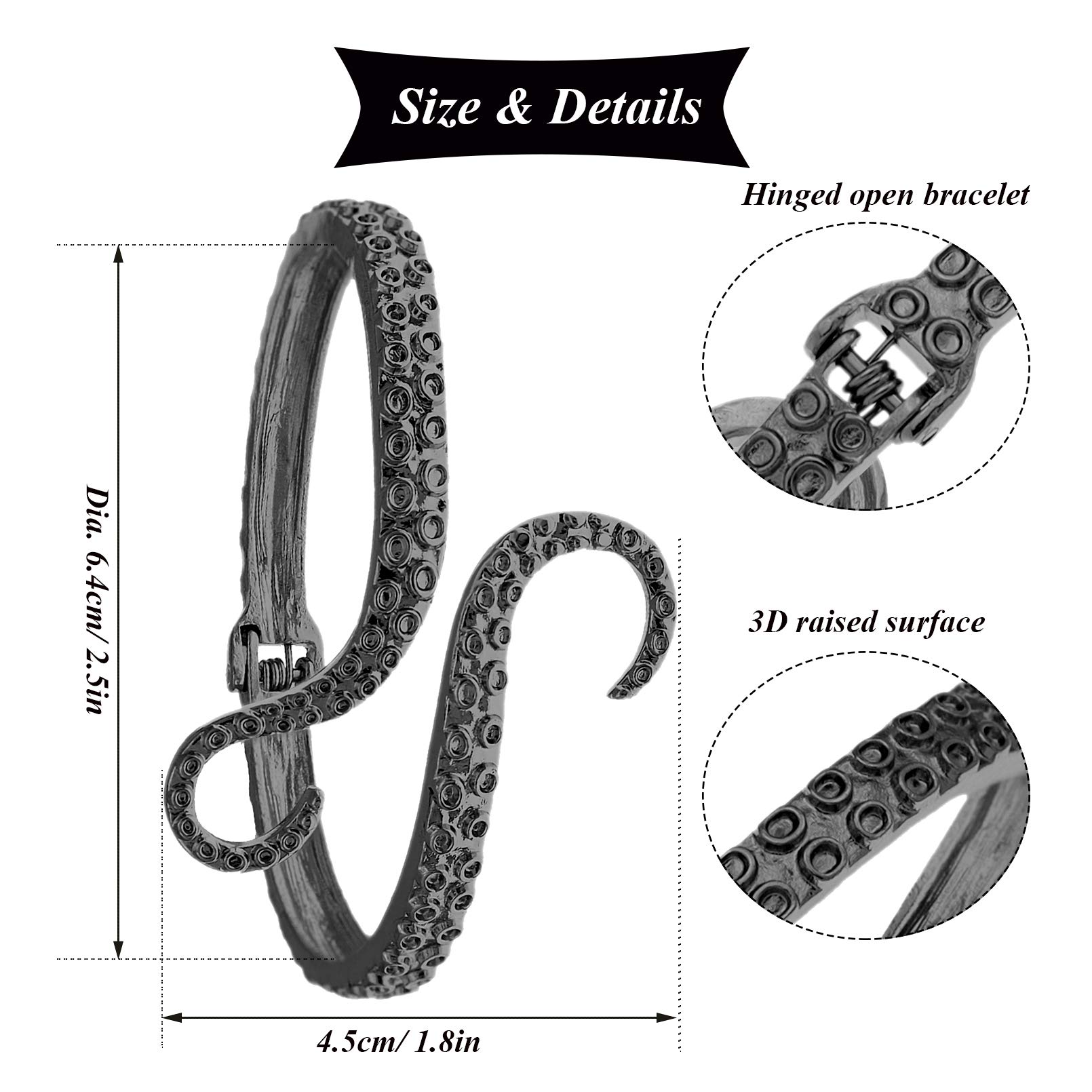 RechicGu Octopus Tentacle Animal Sea Ocean Hinged Open Bracelet Bangle Arm Cuff Scary Horror Goth