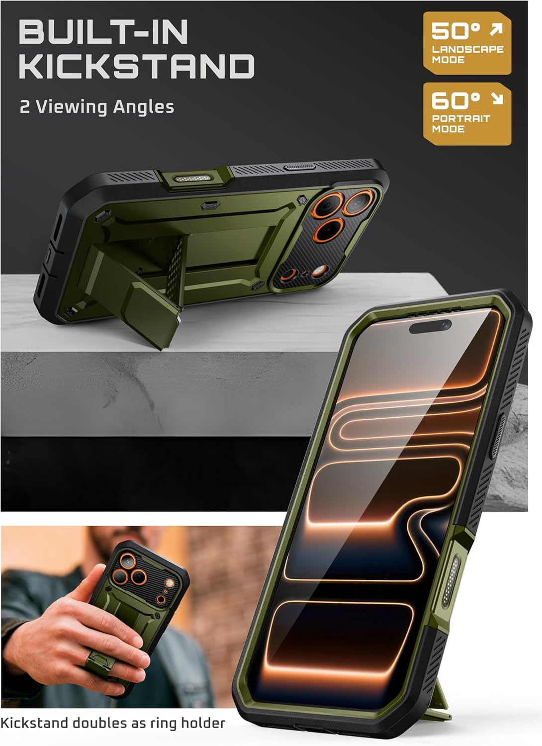 SUPCASE for iPhone 17 Pro Max Case with Camera Control Button (Unicorn Beetle Pro), [Built-in Kickstand & Screen Protector] [Military-Grade Protection] Full Body Heavy Duty Phone Case, Guldan