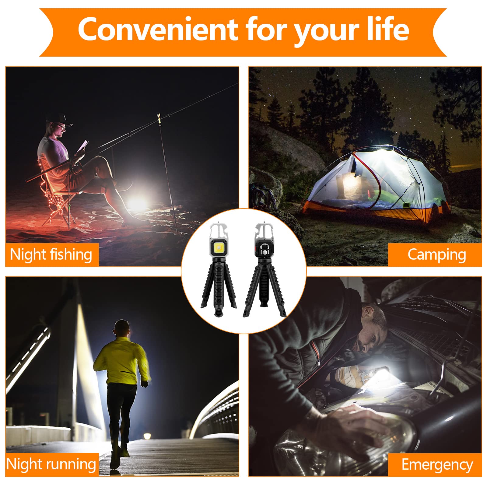 Glovios Mini LED COB Flashlight, 2PCS Mini Luce da Lavoro Portatile,Mini Torcia Portachiavi Ricaricabile 800 Lumens,LED Torcia da Lavoro Portatile,per Campeggio Riparazione Emergenza (2Pcs+Stand)