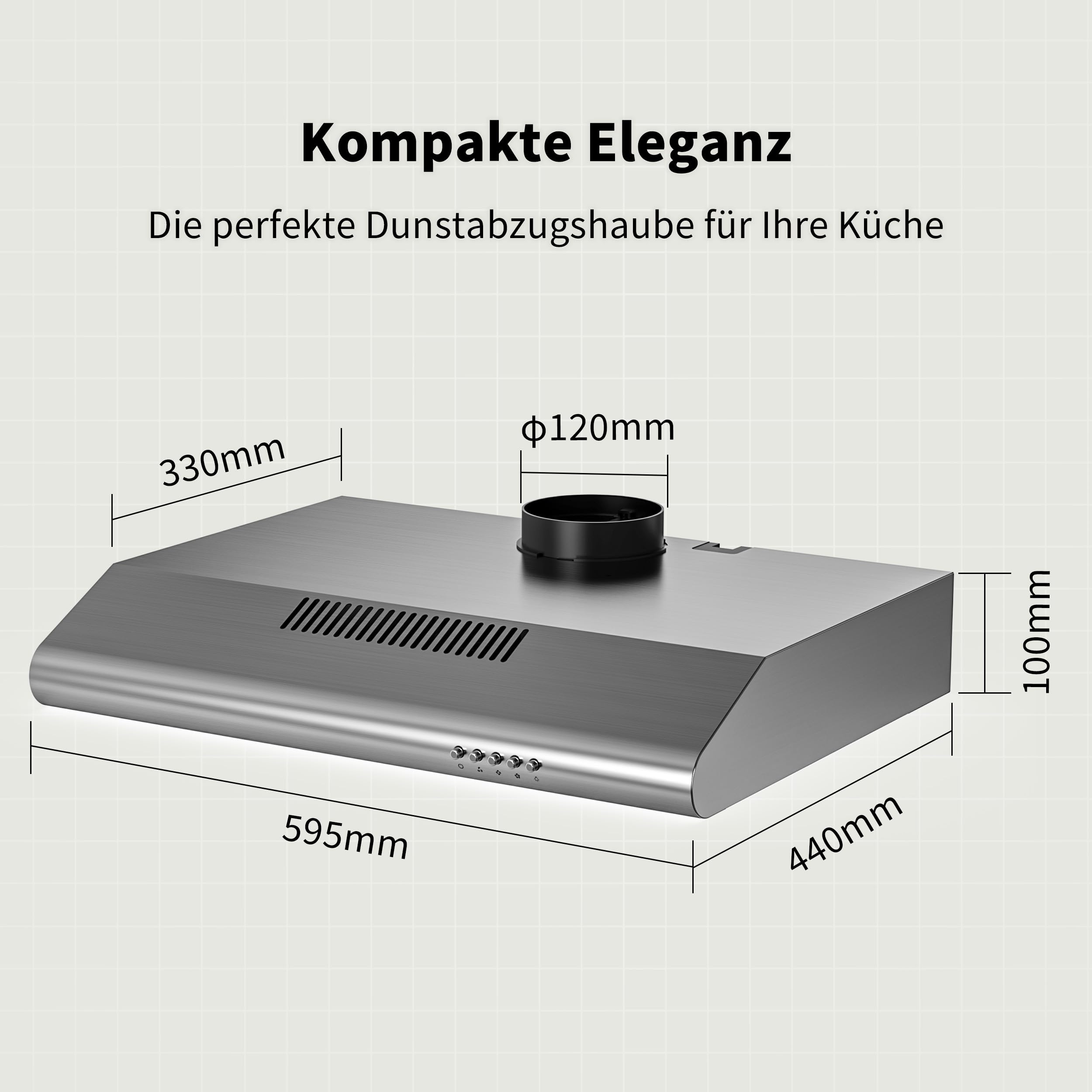 FIREGAS Dunstabzugshaube 60 cm, Umluft- und Abluftbetrieb, 250 m³/h, 3 Leistungsstufen, inkl. Kohlefilter, energieeffizient A+, leise, LED-Beleuchtung, Edelstahl - 3