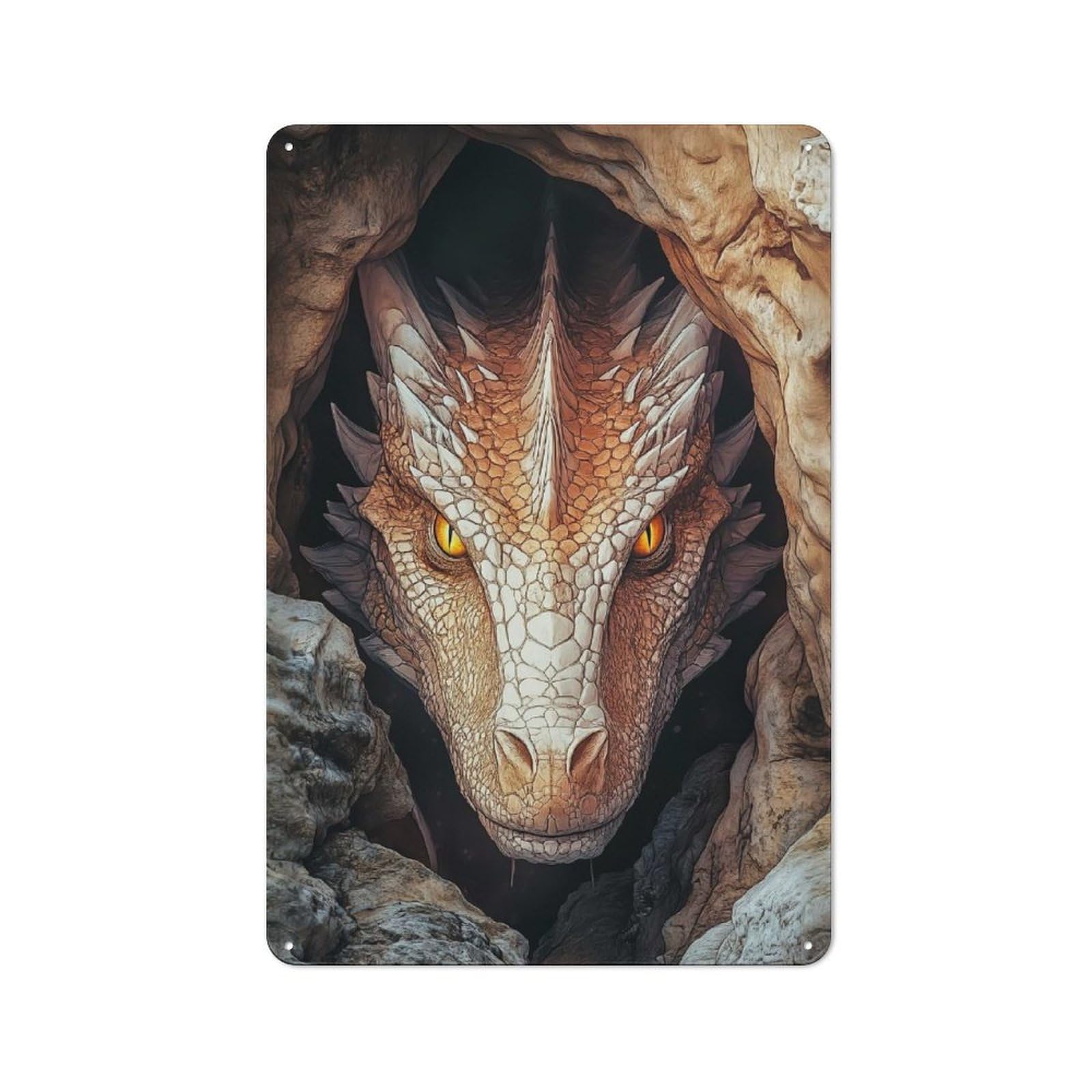 Junmoney Style-2 Retro Metal Wall Sign 30X20cm Featuring Dragons Gaze For Garage Wall, For Garage, Workshop And Man Cave Decoration
