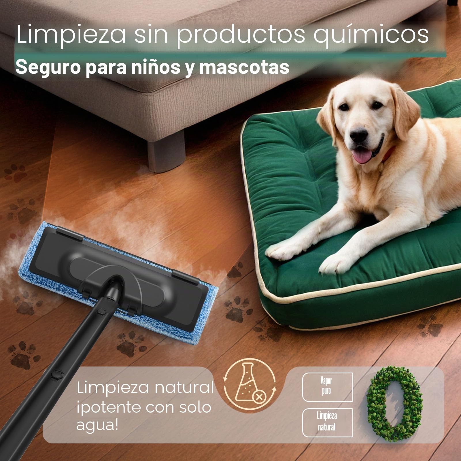Limpiador a Vapor, Caudal de Vapor Regulable y Bloqueable | Autonomía de 45 Minutos, 1,5L 2000W Steam Cleaner Doméstica, para Limpiar Muebles Tapizados, Baños y Ventanas