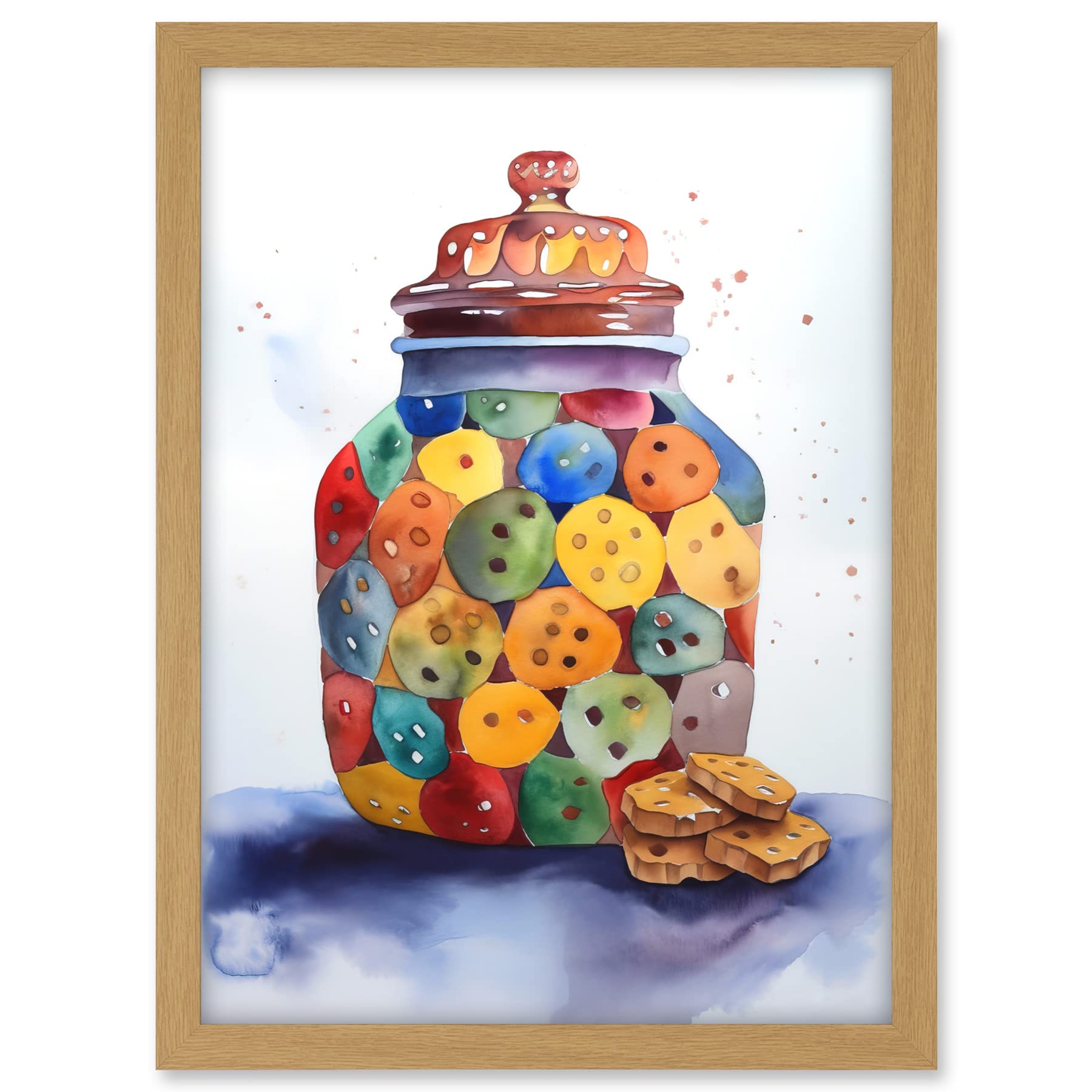 Artery8 Cookie Jar Folk Art Watercolour Painting Artwork Framed A3 Wall Art Print