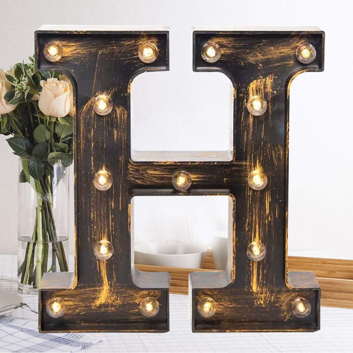 LED Letter Lights,Alphabet Light Up Sign, Battery Operated Decorative Letters for Home, Wedding, Party, Bar & Cafe Decor (H)