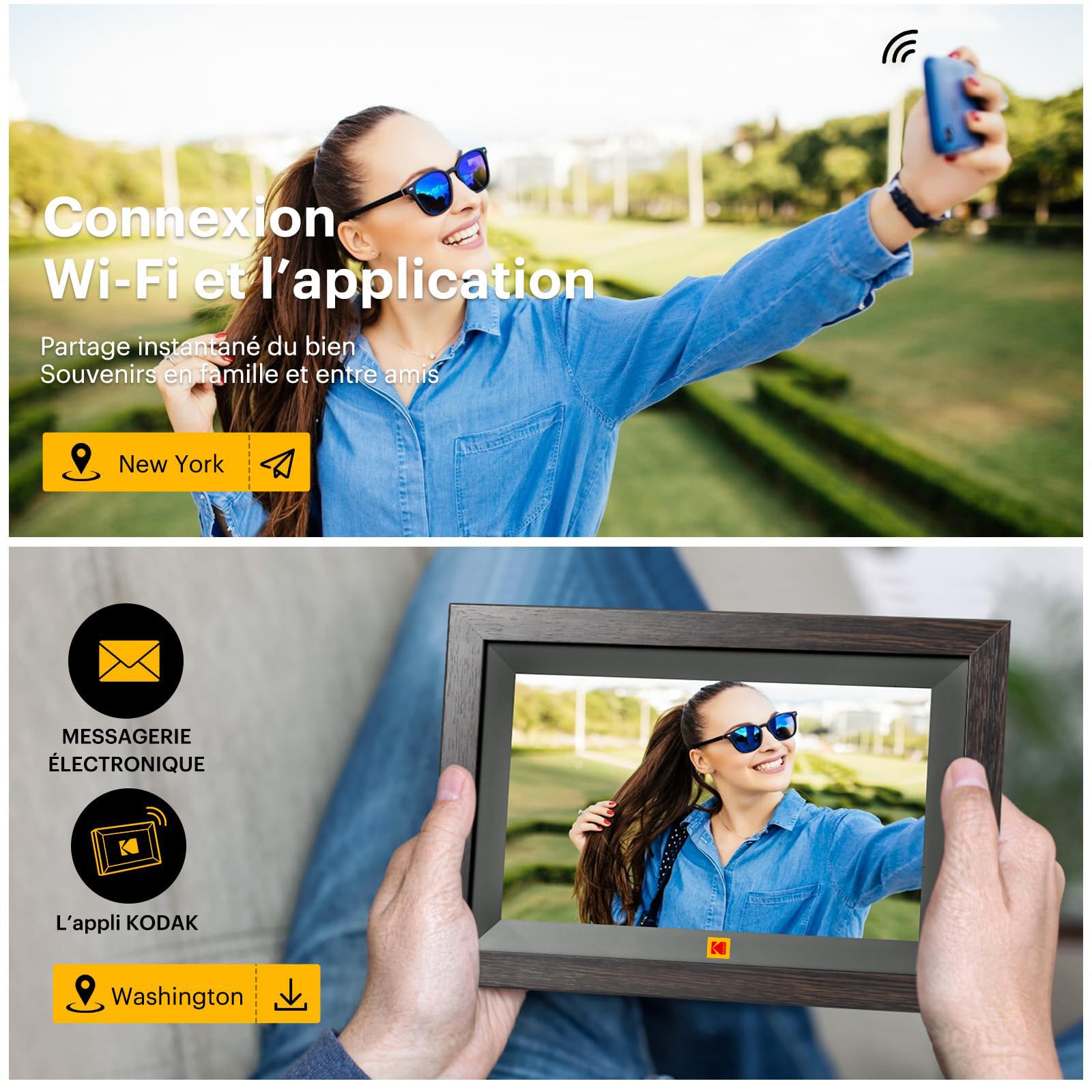 KODAK Cadre Photo Numérique WiFi 10,1 Pouces,Cadre Photo Electronique avec 32Go de Mémoire, Écran Tactile HD 1280x800 IPS pour Partager Photos et Vidéos, Support Multilingue, Rotation Automatique
