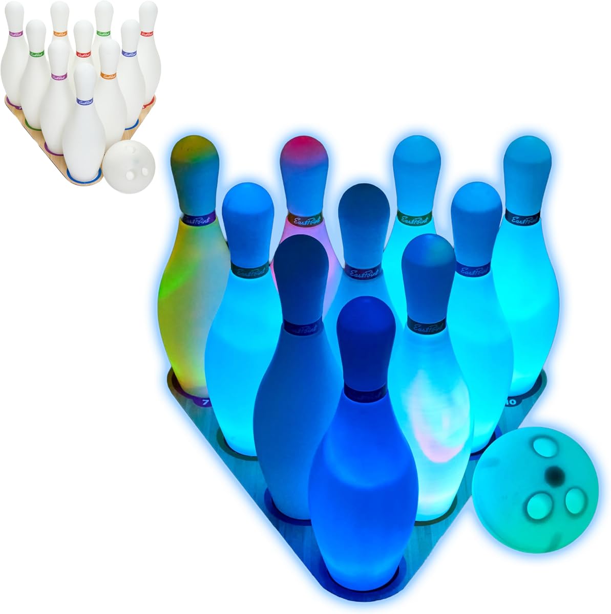 Eastpoint Sports Light Up Bowling Set - Juego de bolos LED de interior para niños, familias y fiestas