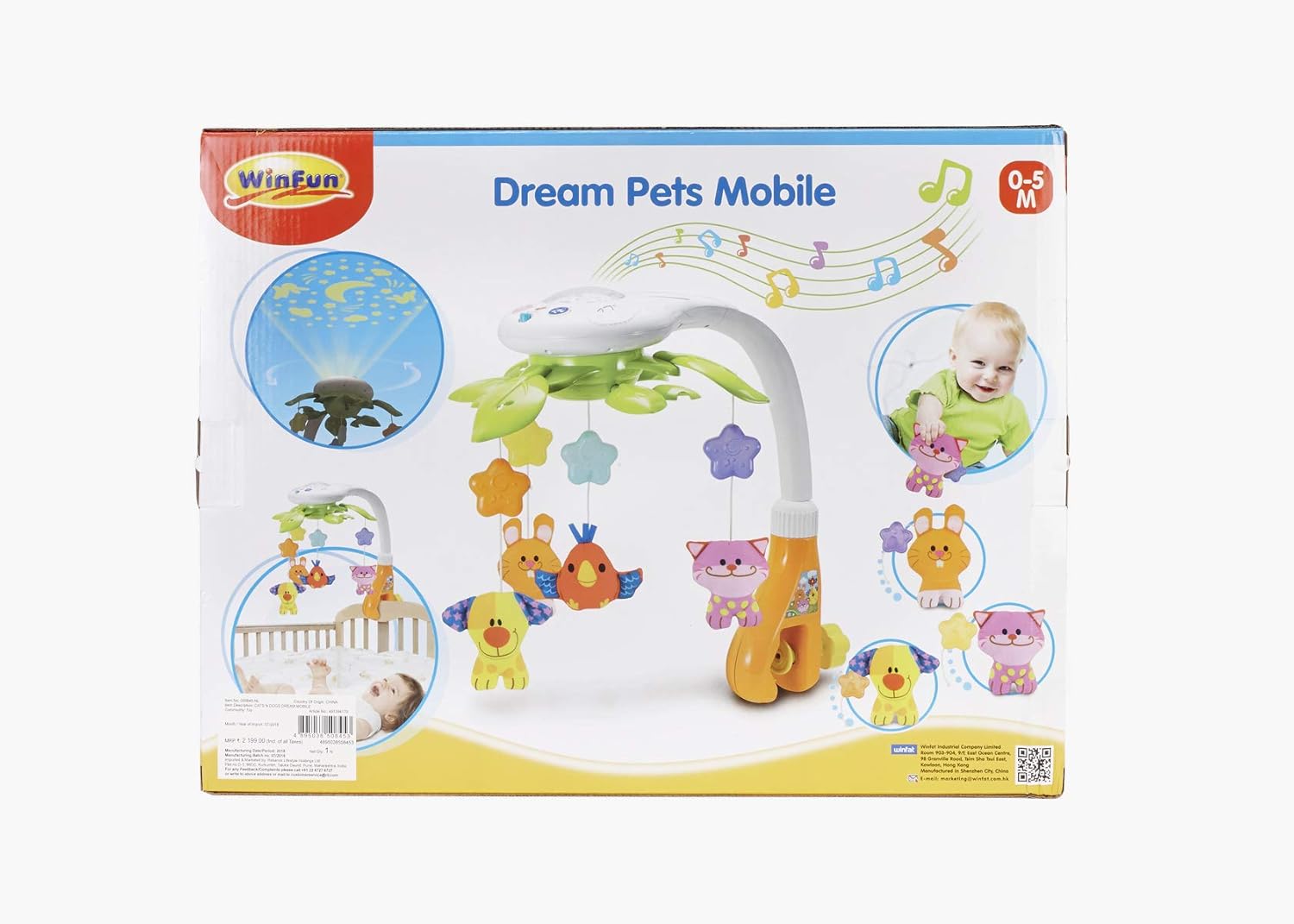 Winfun Musical Baby Mobile with Projector Beautiful Cot Mobile for