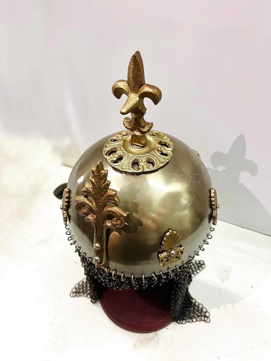 Handmade Wearable Medieval Steel Helmet with Chainmail Brass Finish Decorative Knight Helmet Costume Armor Adult Size 24 to 25 Inches Circumference