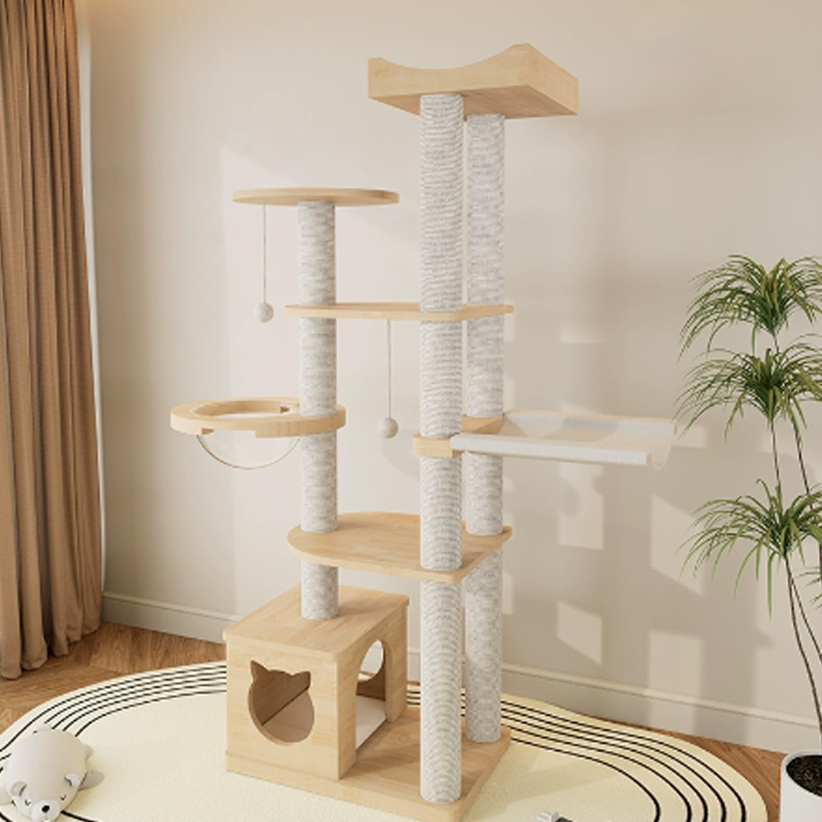 Albero Tiragraffi A Torre, Centro Attività Minimalista per Gatti con Palline Sospese E Capsula Spaziale, Mobile Salvaspazio per Gatti Ideale per Piccoli Appartamenti